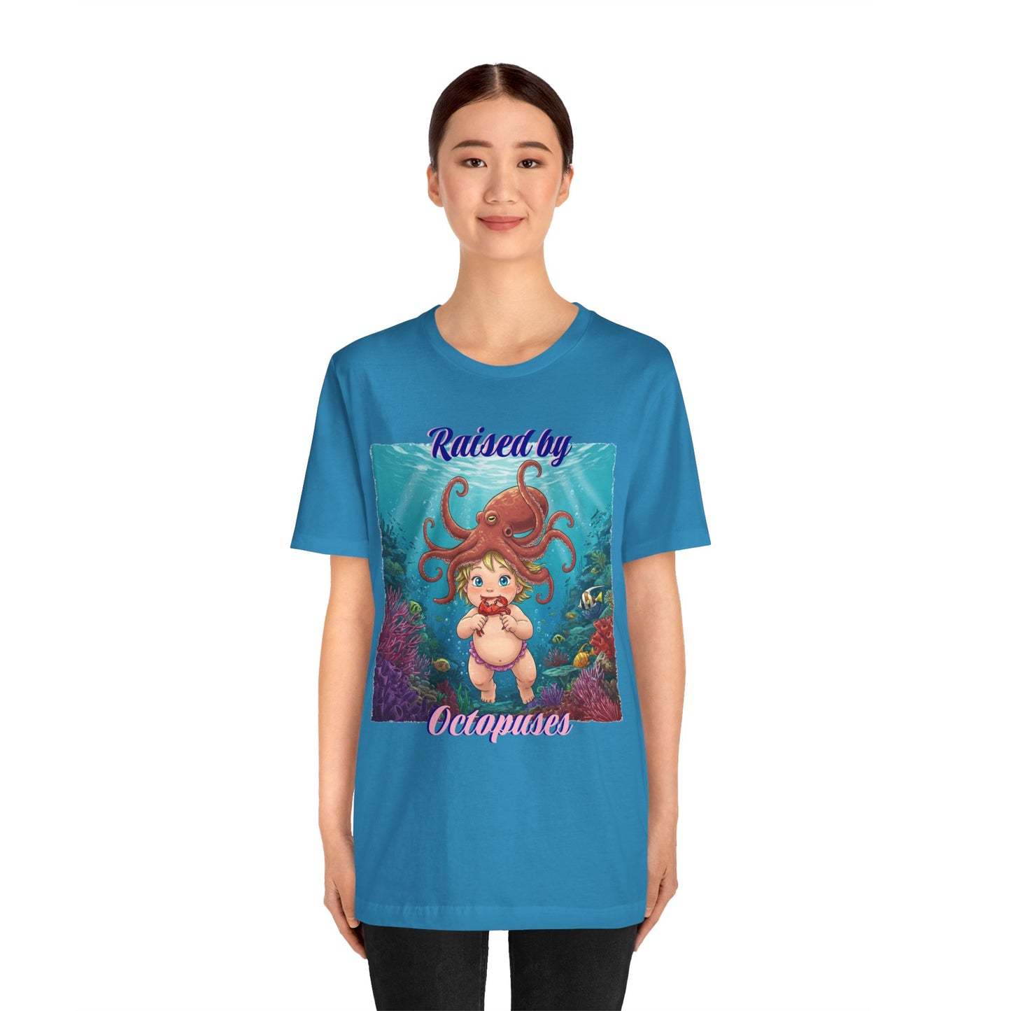 'Raised by Octopuses' Funny Octopus Themed Unisex Tee, Perfect for Ocean Lovers, Birthday Gift, Casual Wear, Summer Outing, Nautical Themed Apparel