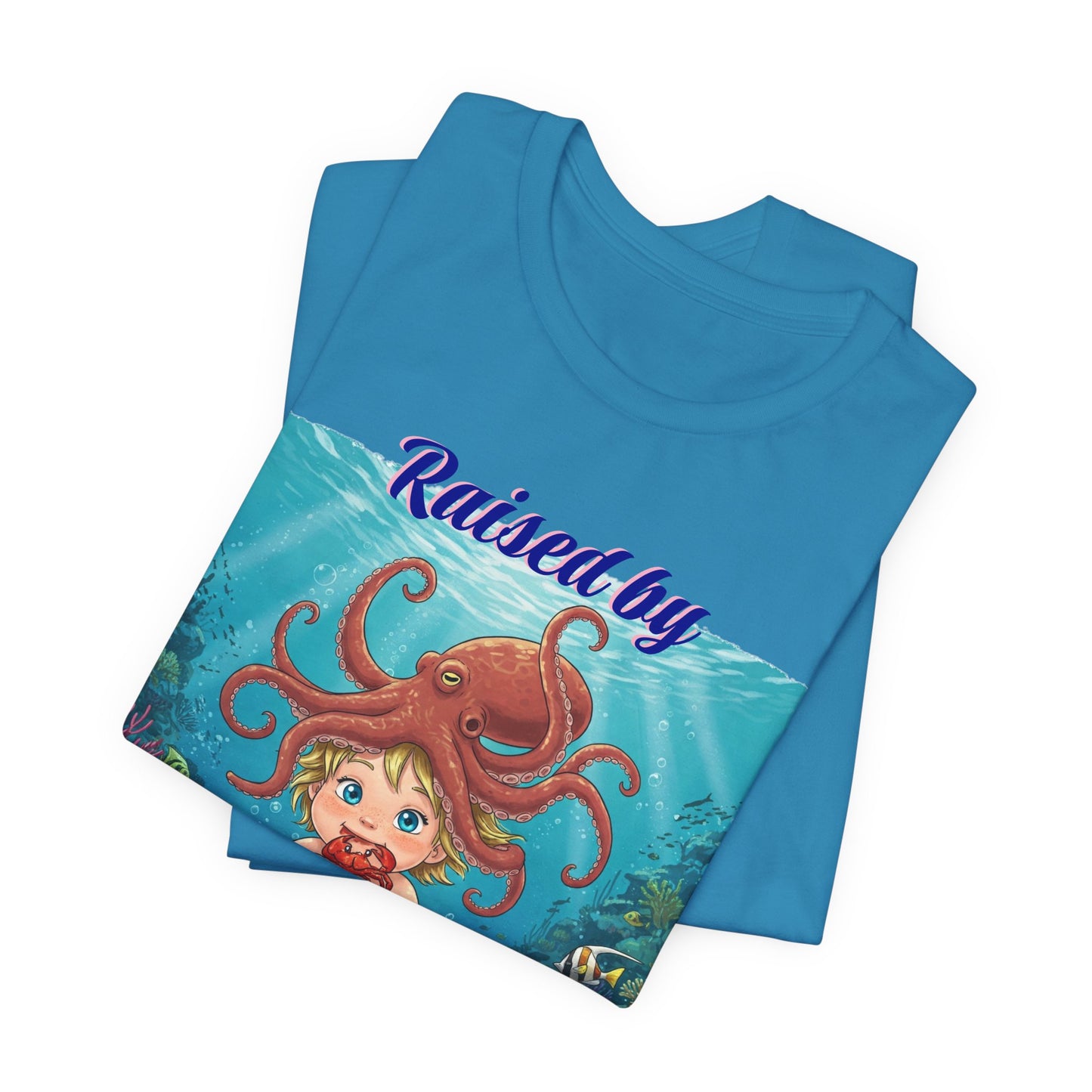 'Raised by Octopuses' Funny Octopus Themed Unisex Tee, Perfect for Ocean Lovers, Birthday Gift, Casual Wear, Summer Outing, Nautical Themed Apparel