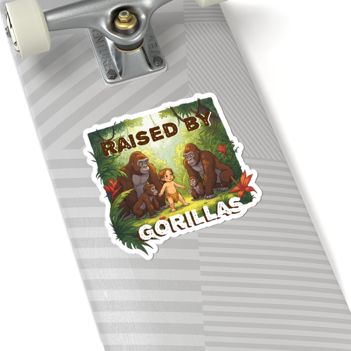 Funny 'Raised by Gorillas' Kiss-Cut Stickers | Fun Jungle Decor for Kids & Animal Lovers - Schmartypants