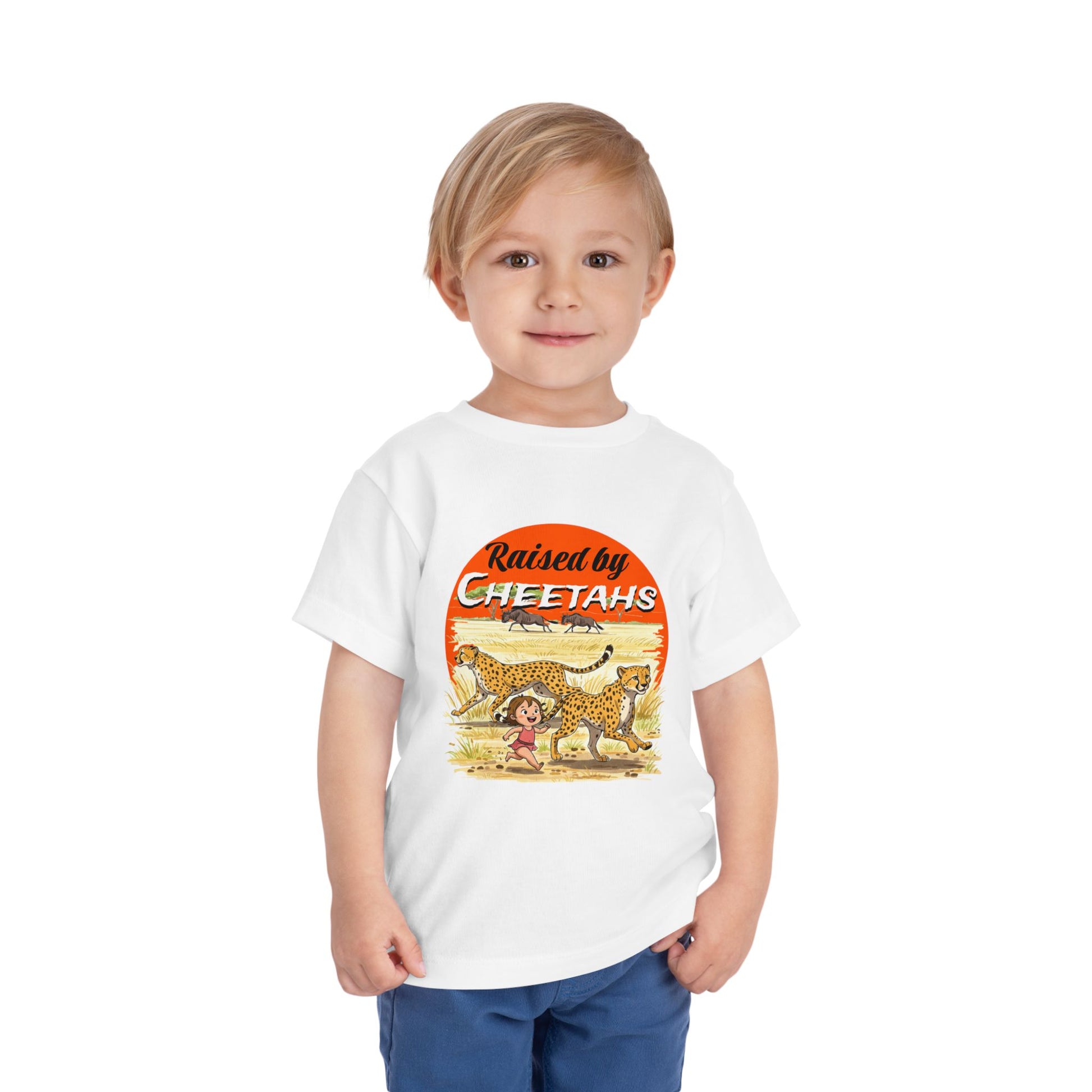 Toddler Short Sleeve Tee - Raised by Cheetahs Funny Adventure Shirt for Girls, Toddlers - Schmartypants