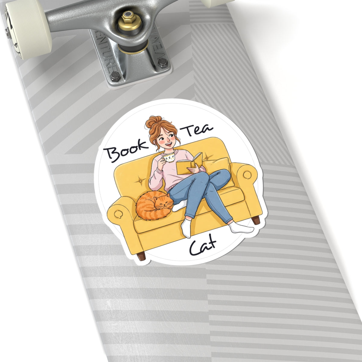 Cozy Cat Lover Sticker - "Book Tea Cat" Design - Whimsical Gift for Cat Lovers, Book Lovers, Tea Drinkers - Schmartypants