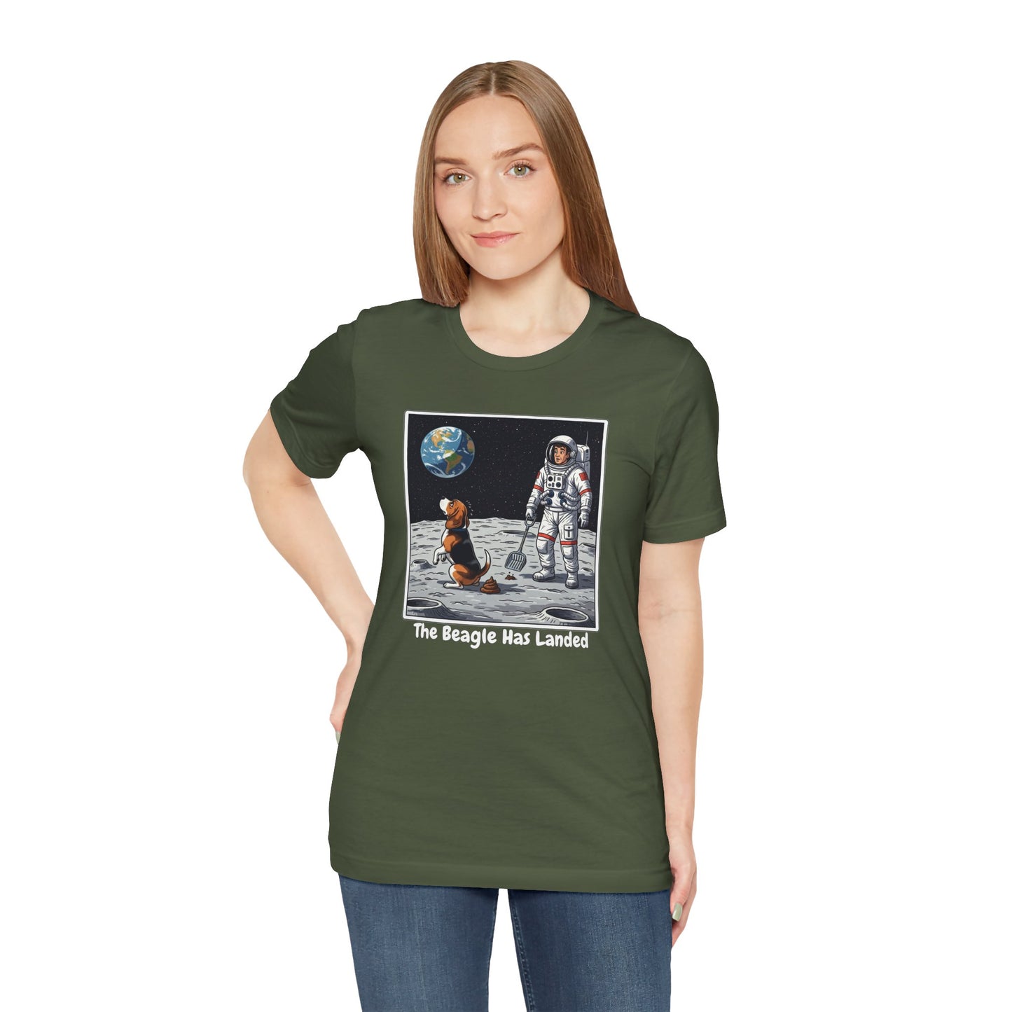 Funny Beagle Moon Landing Tee - "The Beagle Has Landed" Graphic, Pooper Scooping Astronaut Shirt, Unisex Casual T-Shirt, Cool Pet Gift