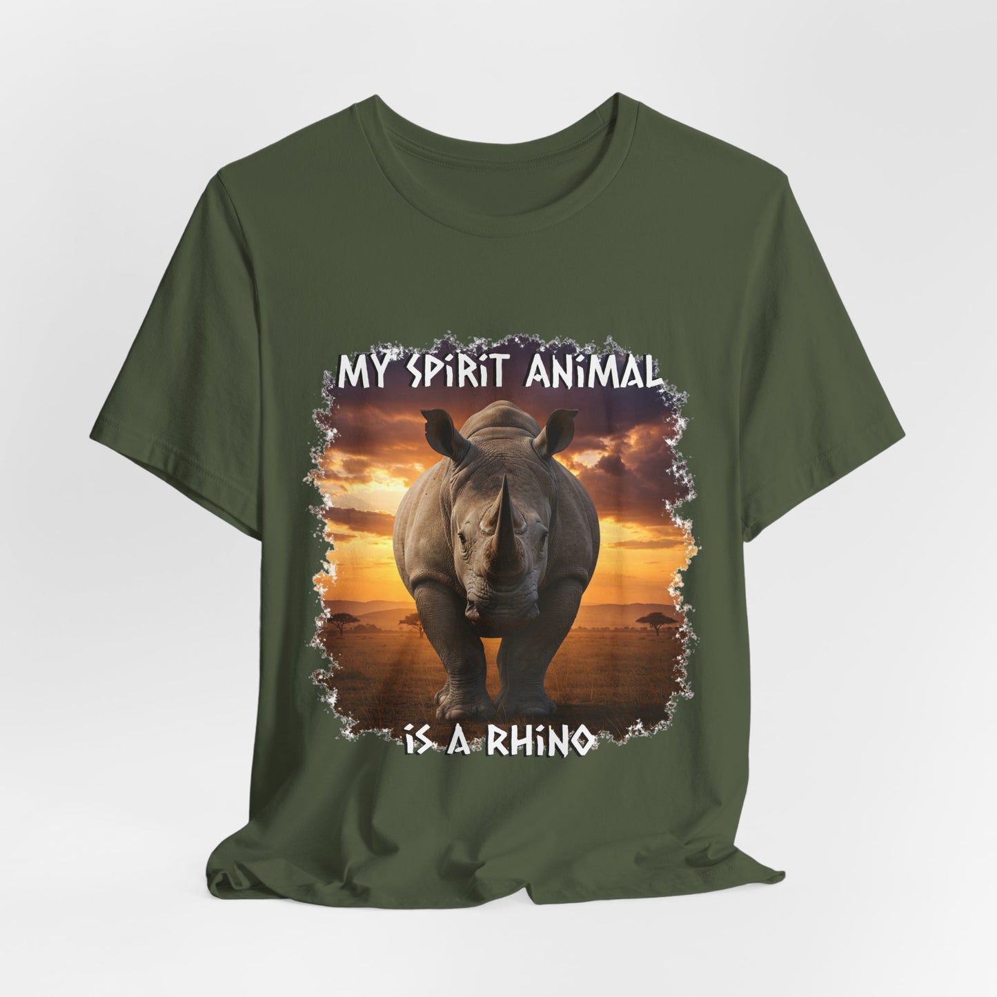 Rhino Spirit Animal Tee, Charging Rhinoceros Shirt for Nature Lovers, Zoo Outings, Safaris, Unisex Jersey Short Sleeve Tee