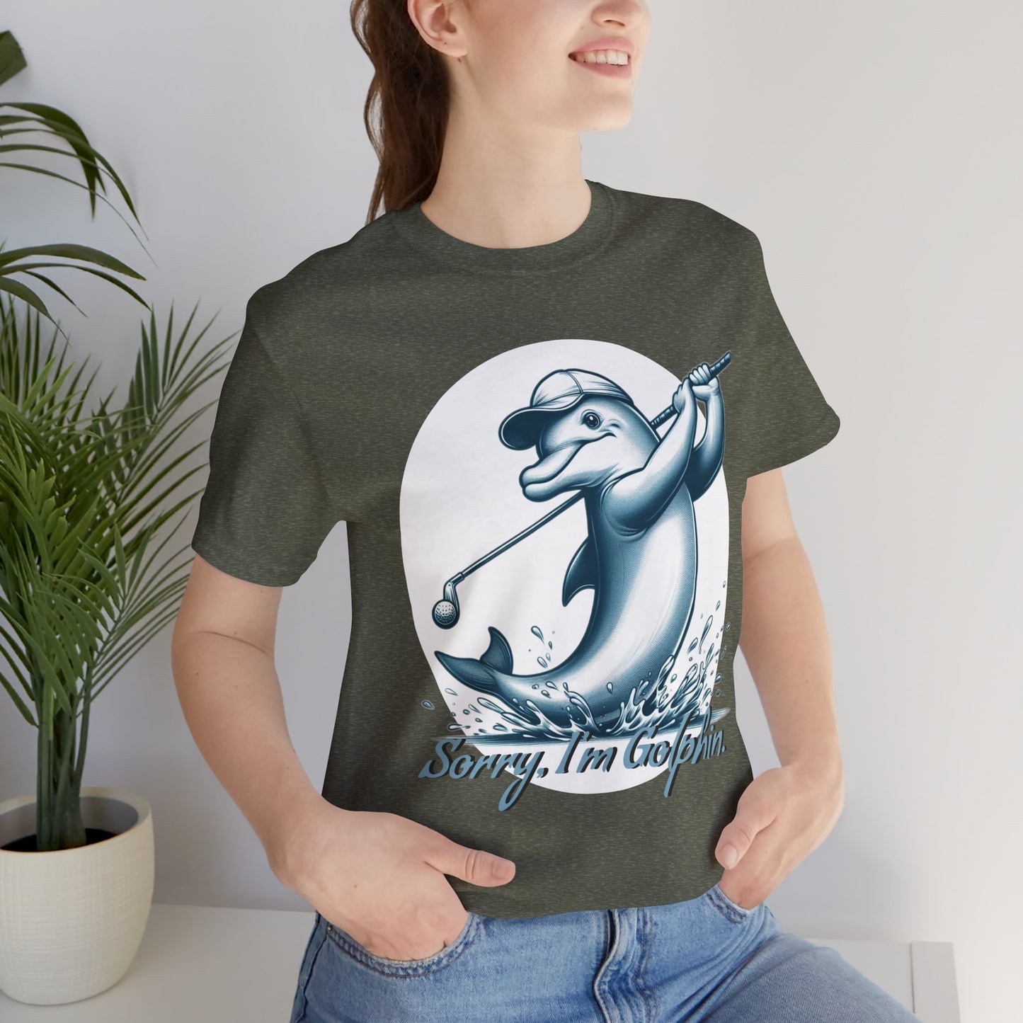 Funny Dolphin Golfing Tee - "Sorry, I’m Golphin" Unisex Jersey Short Sleeve Shirt - Dad Joke and Golfers Gift - Schmartypants
