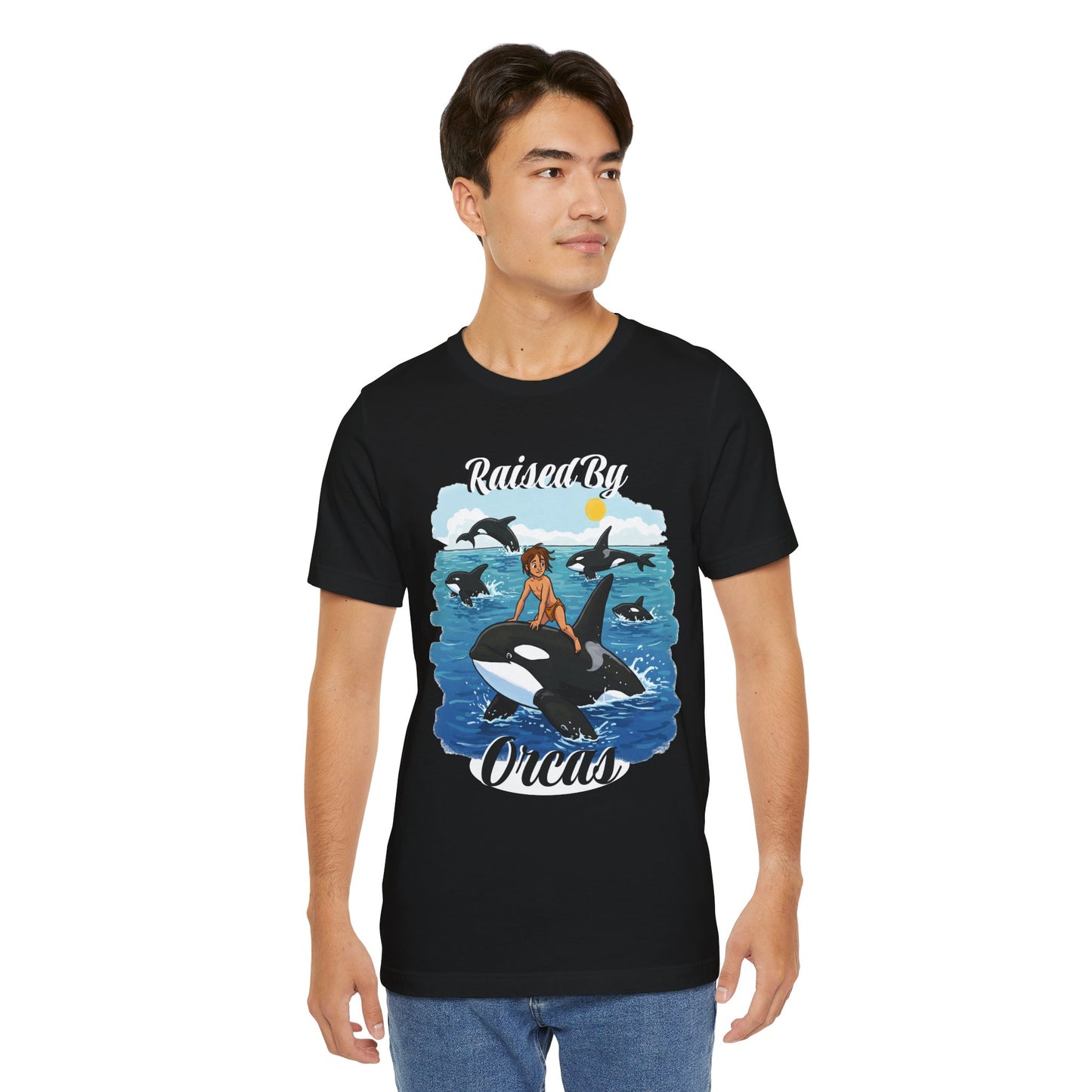 Funny 'Raised by Orca's' Tee - Perfect for Ocean Lovers, Beach Days, Summer Vacations, Gift for Marine Life Enthusiasts, Cute Animal Shirt