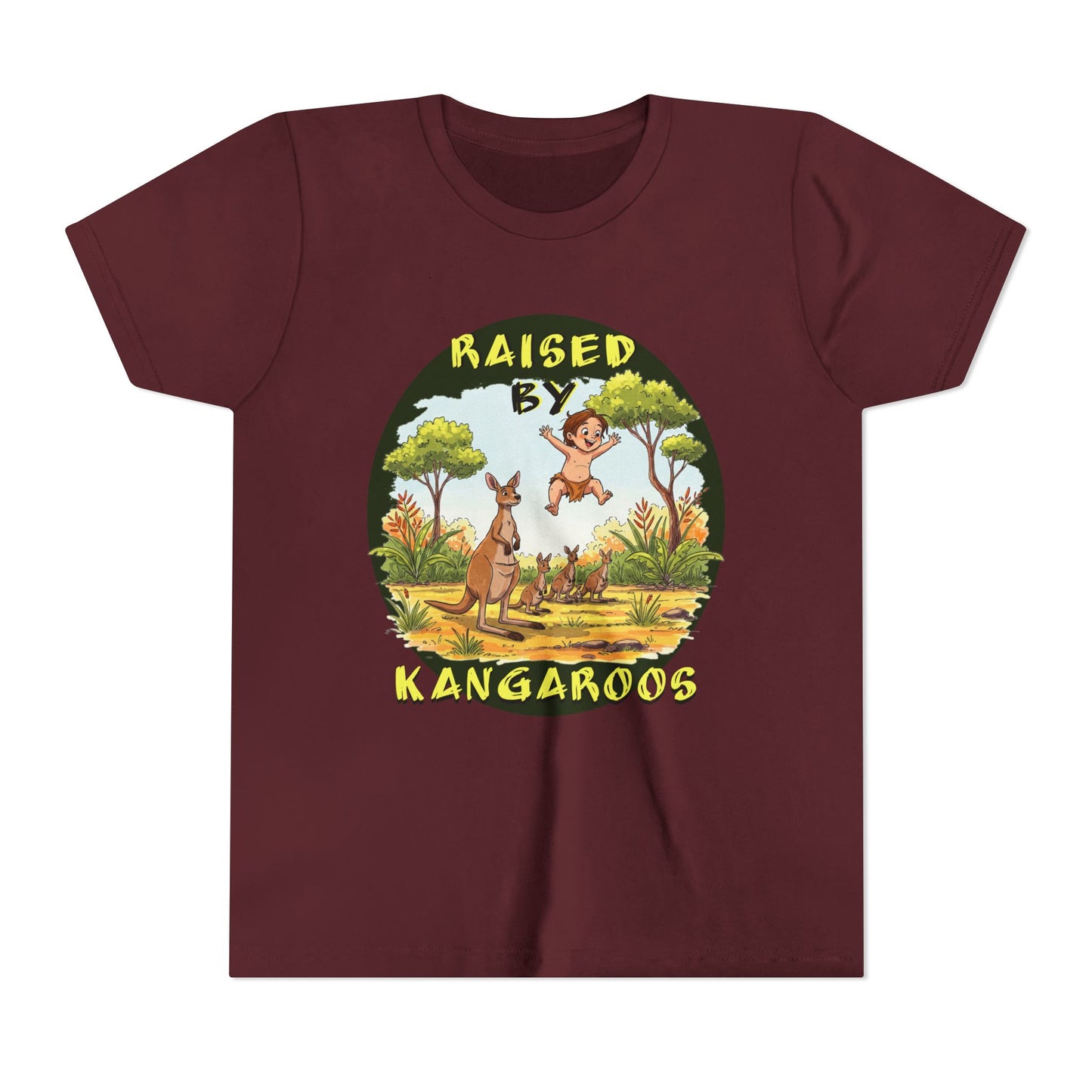 'Raised by Kangaroos' Youth Short Sleeve Tee - Fun Nature Graphic T-Shirt for Kids, Aussies - Schmartypants