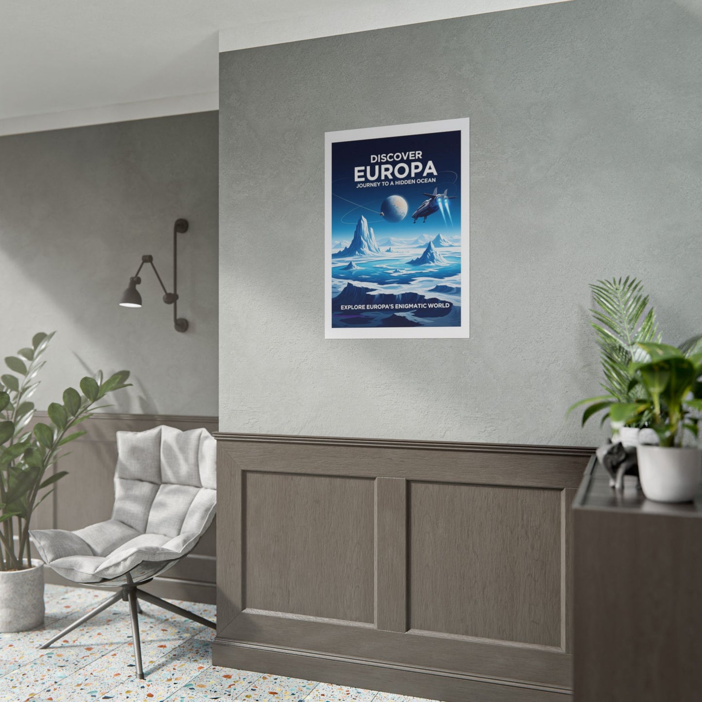 Celestial Travel Art Print, Space Wall Decor, Space Exploration Poster, Europa Journey Artwork, Home Office Decoration