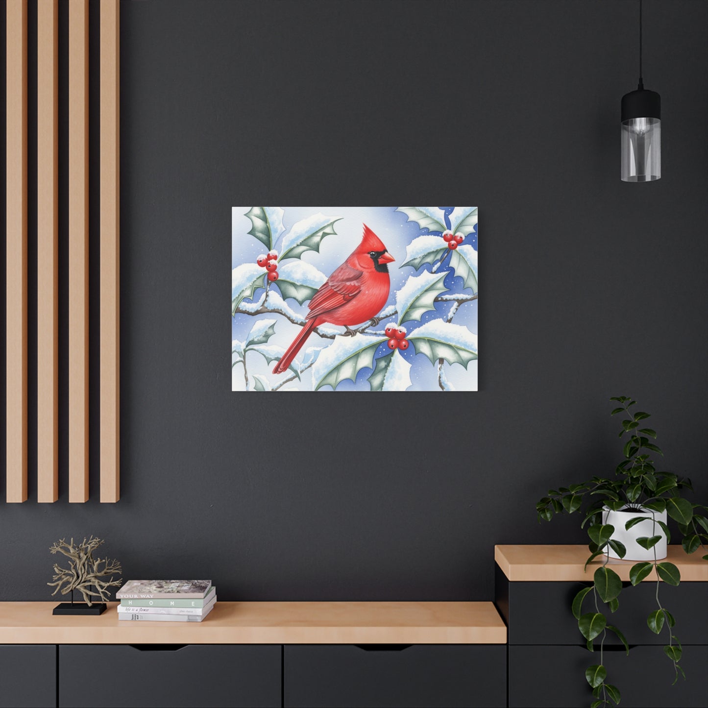 Winter Cardinal Canvas Art Print, Holiday Home Decor, Red Bird Wall Art, Christmas Decoration, Nature Artwork