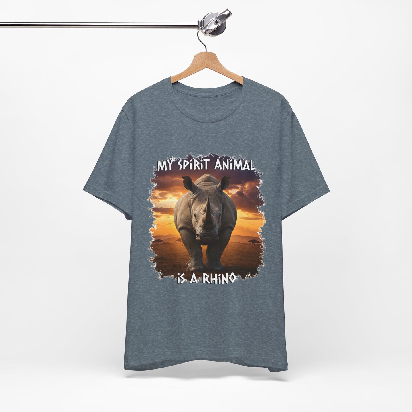 Rhino Spirit Animal Tee, Charging Rhinoceros Shirt for Nature Lovers, Zoo Outings, Safaris, Unisex Jersey Short Sleeve Tee