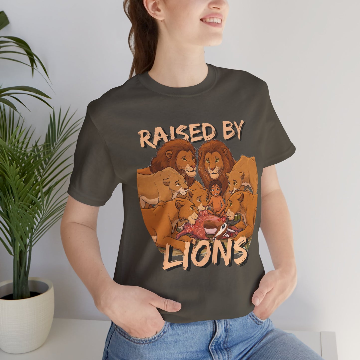 Raised by Lions Unisex Jersey Tee – Empowering, Humorous Graphic T-Shirt for Animal Lovers, Lion Lovers - Schmartypants