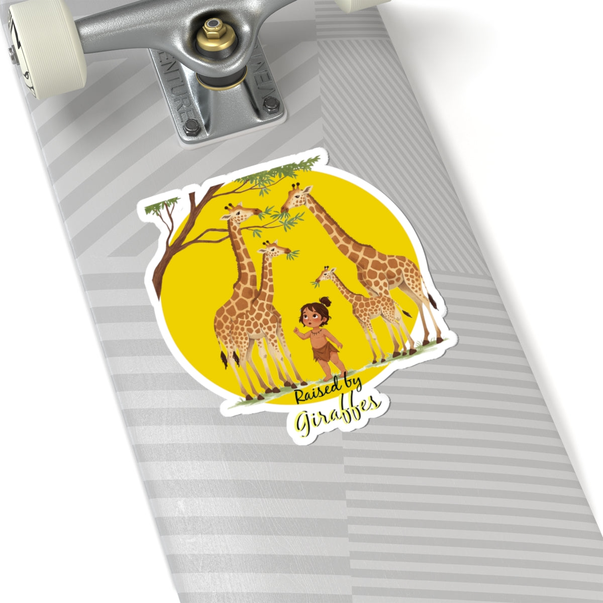 Funny Giraffe Stickers - "Raised by Giraffes" for Nature Lovers - Schmartypants