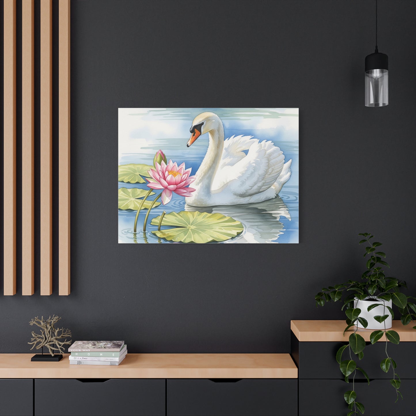 Swan and Lotus Canvas Art, Home Décor, Nature Wall Art, Gift for Nature Lovers, Floral Artwork