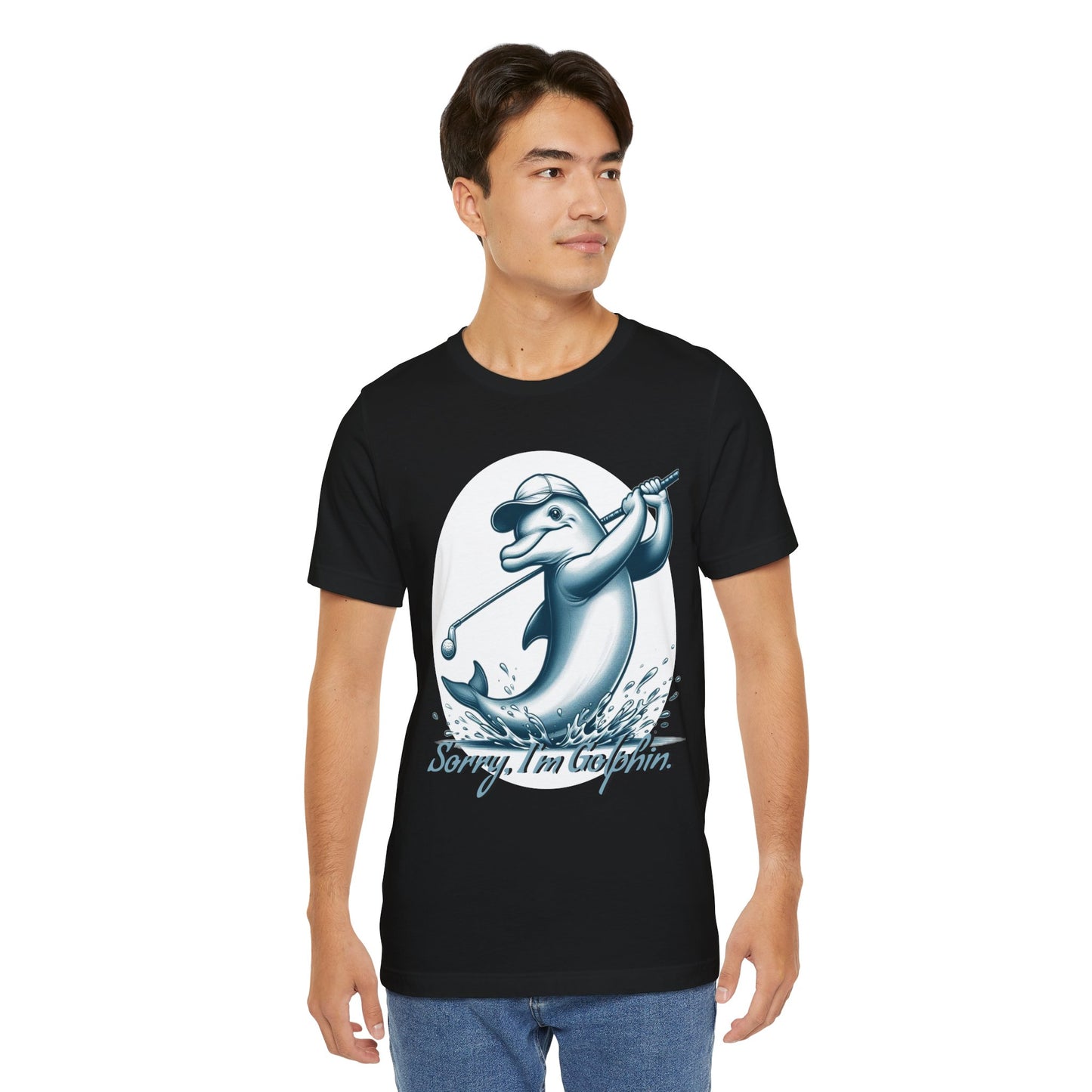 Funny Dolphin Golfing Tee - "Sorry, I’m Golphin" Unisex Jersey Short Sleeve Shirt - Dad Joke and Golfers Gift - Schmartypants