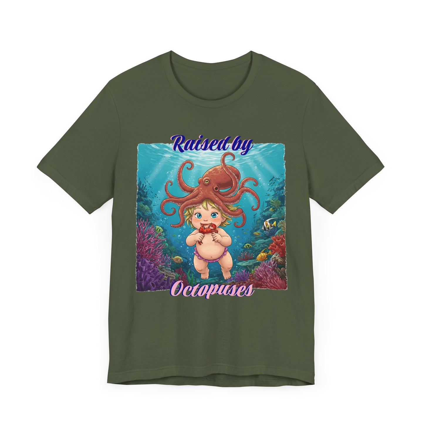 'Raised by Octopuses' Funny Octopus Themed Unisex Tee, Perfect for Ocean Lovers, Birthday Gift, Casual Wear, Summer Outing, Nautical Themed Apparel