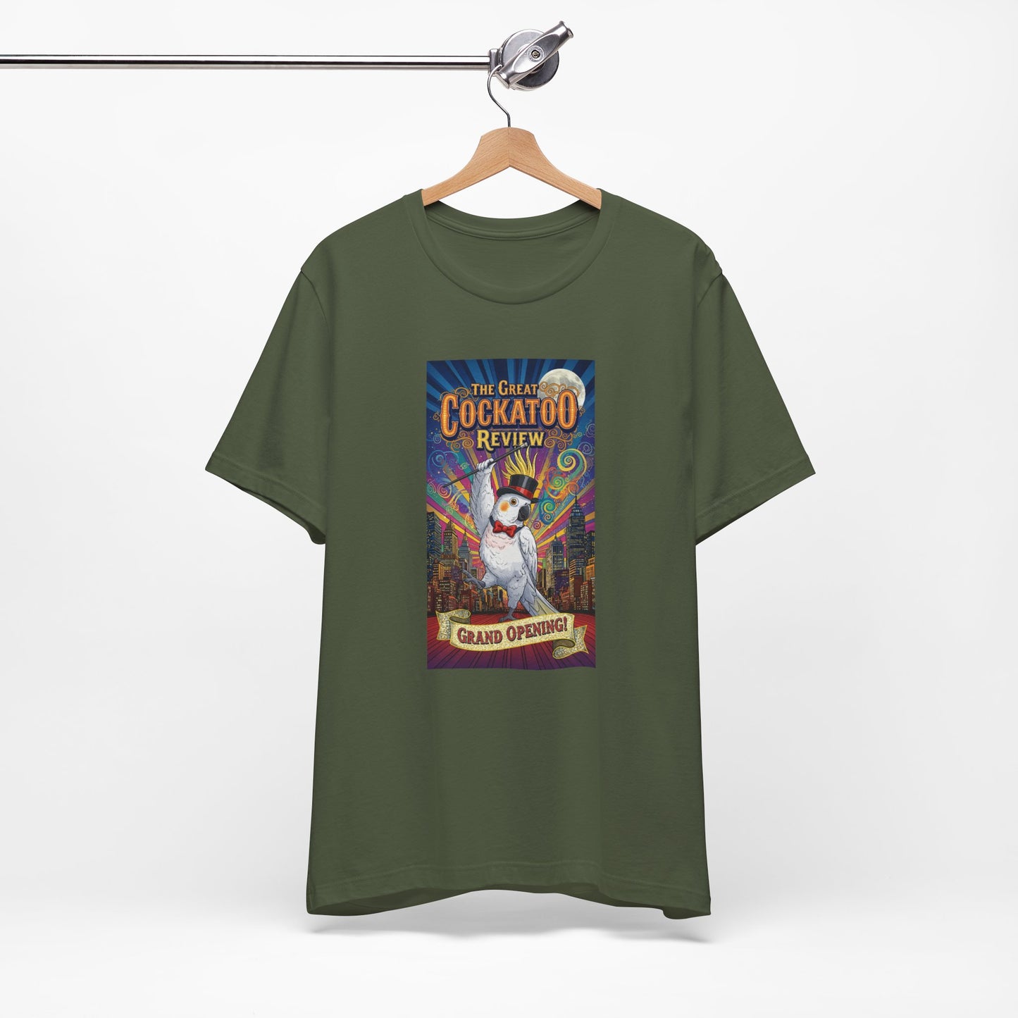 Grand Opening Cockatoo Review Tee - Funny Bird Graphic T-Shirt, Unique Gift for Cockatoo Owners, Casual Wear, Animal Lover Shirt