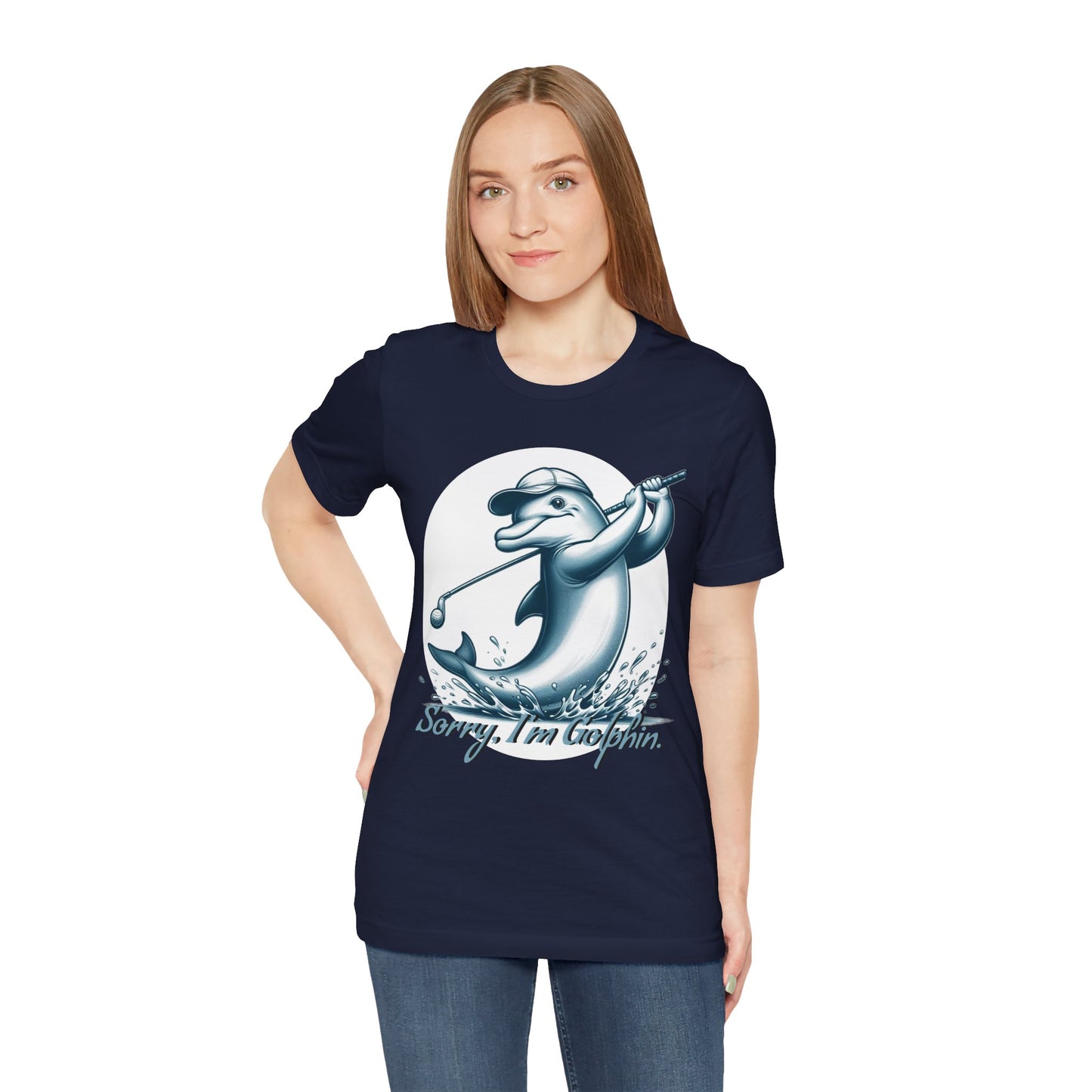 Funny Dolphin Golfing Tee - "Sorry, I’m Golphin" Unisex Jersey Short Sleeve Shirt - Dad Joke and Golfers Gift - Schmartypants
