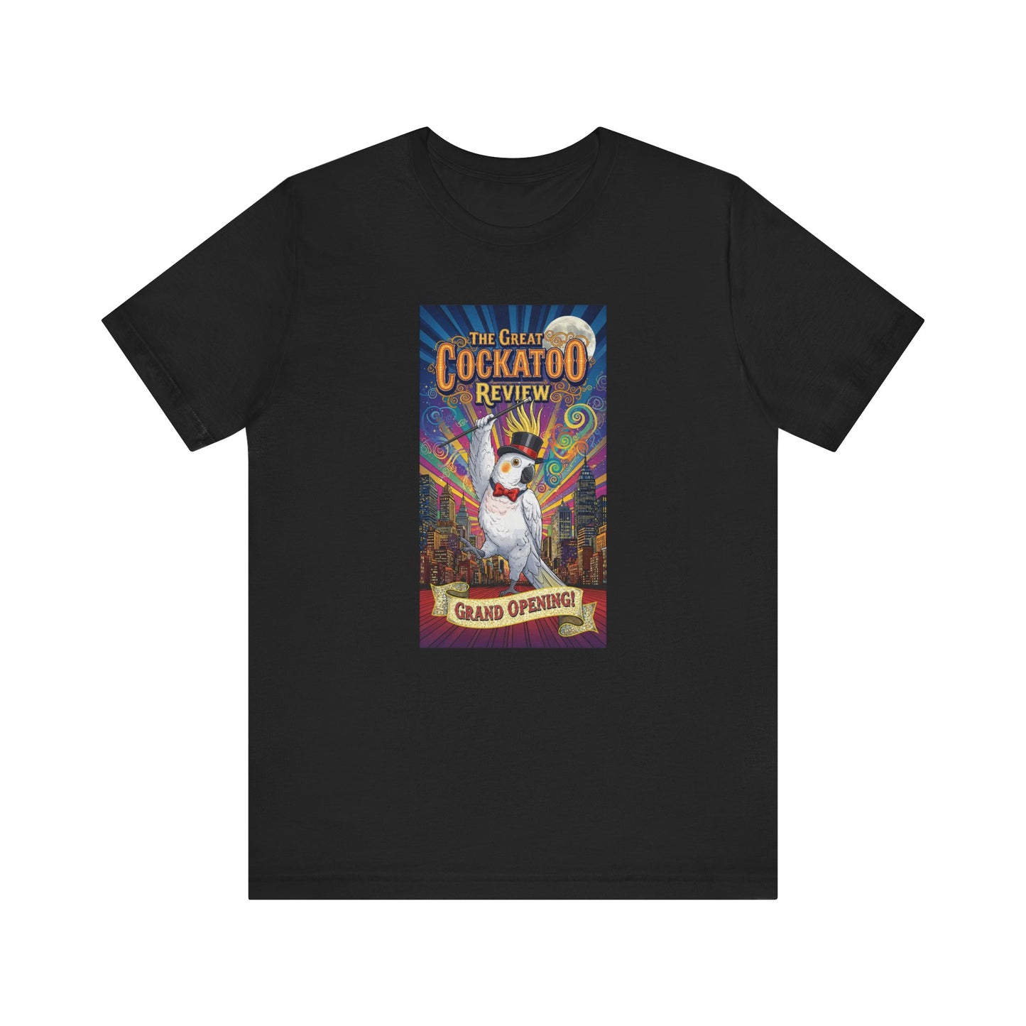 Grand Opening Cockatoo Review Tee - Funny Bird Graphic T-Shirt, Unique Gift for Cockatoo Owners, Casual Wear, Animal Lover Shirt
