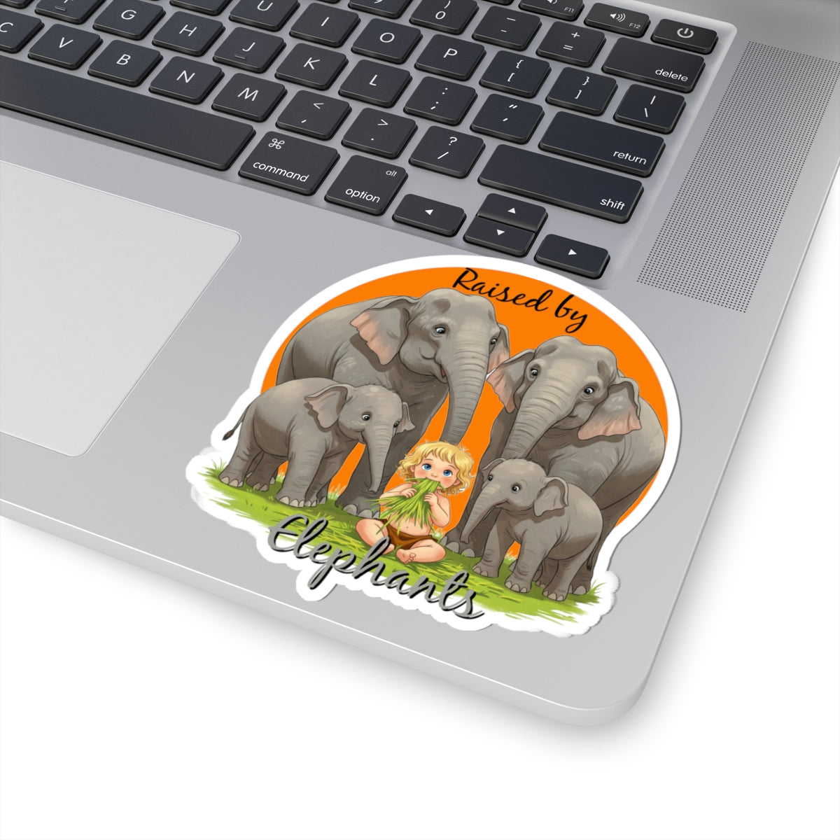 Raised by Elephants Kiss-Cut Stickers | Hilarious Elephant Design for Animal Lovers | Perfect for Gifts & Decor - Schmartypants
