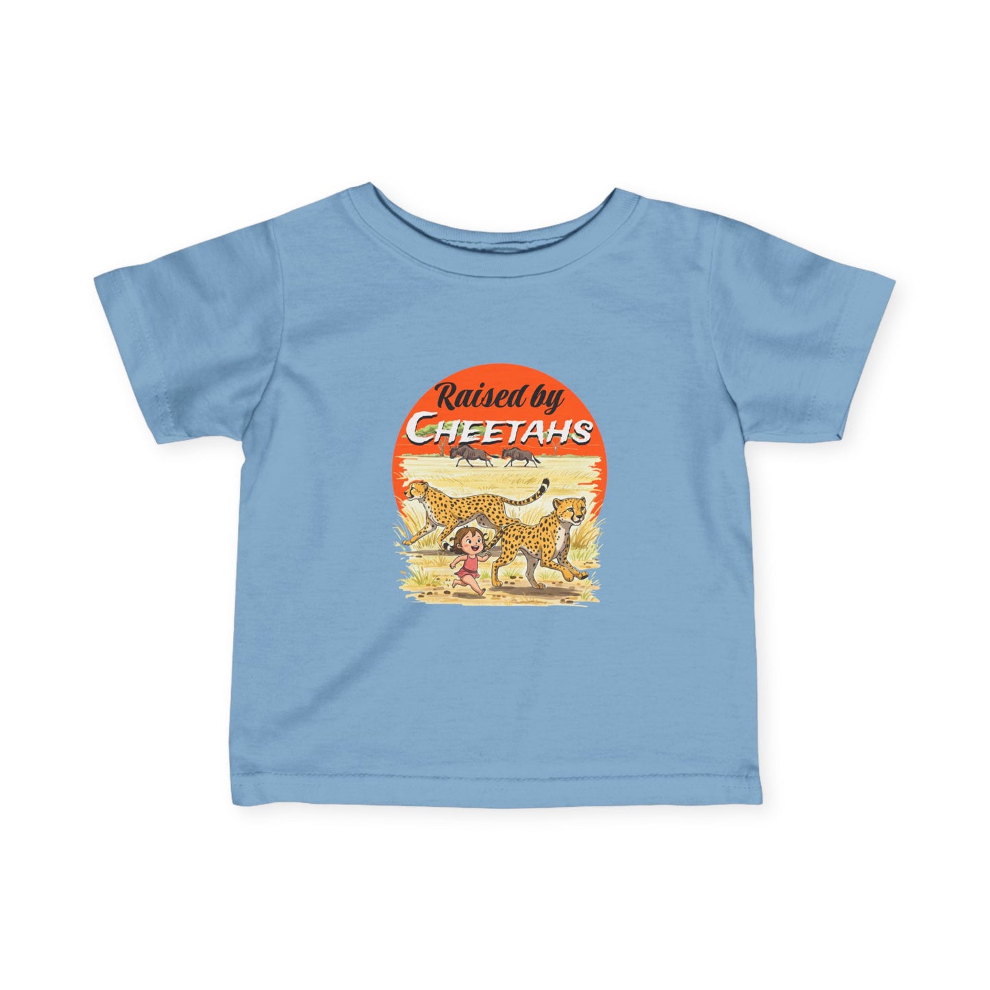 Cute Girls Infant Fine Jersey Tee - Funny 'Raised by Cheetahs' Design - Schmartypants