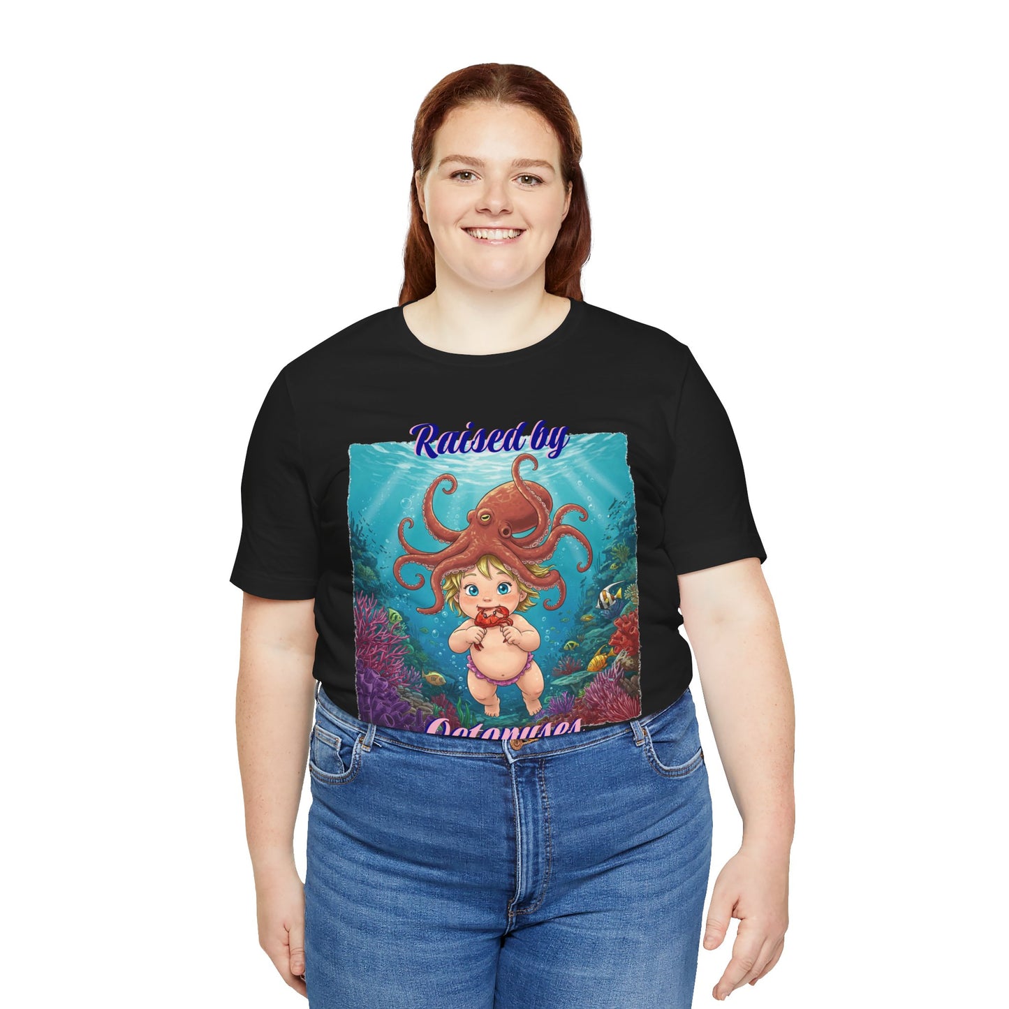 'Raised by Octopuses' Funny Octopus Themed Unisex Tee, Perfect for Ocean Lovers, Birthday Gift, Casual Wear, Summer Outing, Nautical Themed Apparel