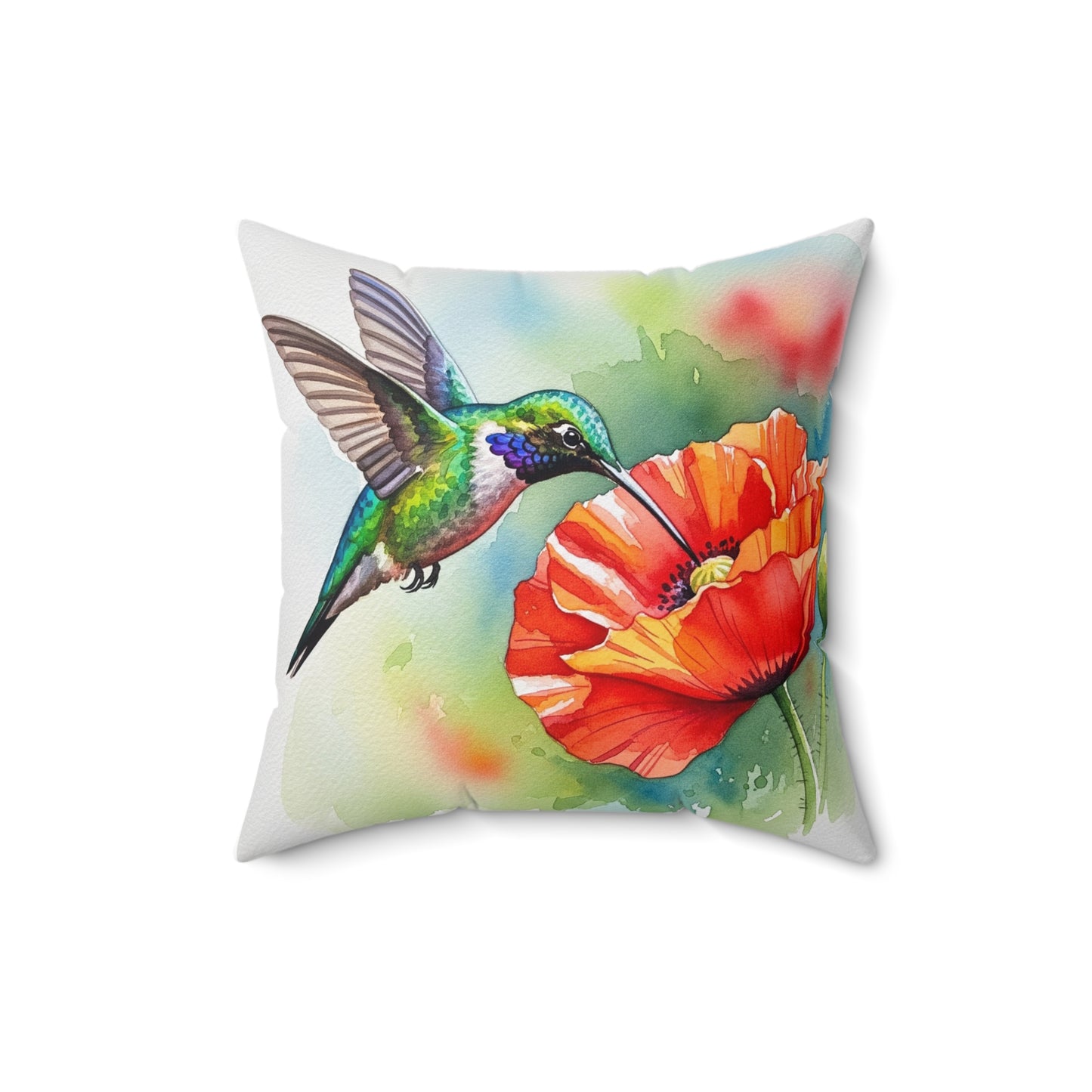 Vibrant Hummingbird Pillow - Floral Decor, Home Accent, Gift for Nature Lovers, Botanical Art, Spring Decor