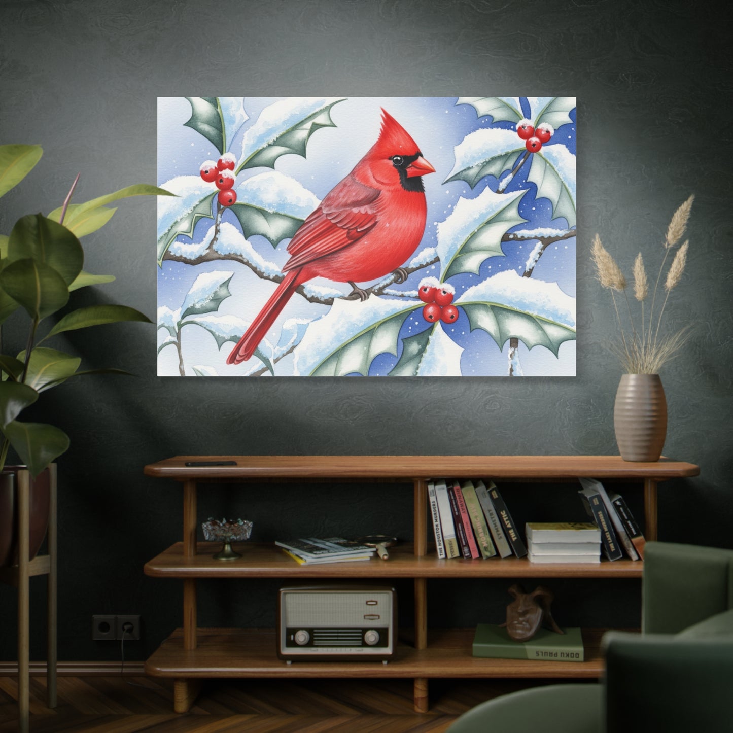 Winter Cardinal Canvas Art Print, Holiday Home Decor, Red Bird Wall Art, Christmas Decoration, Nature Artwork