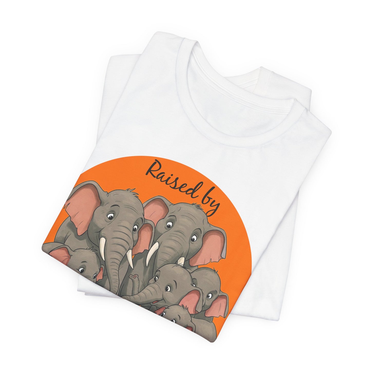 Elephant Lovers Tee - Funny 'Raised by Elephants' Unisex Jersey Short Sleeve Shirt - Wildlife and Nature Lovers Shirt (Male Character Version) - Schmartypants