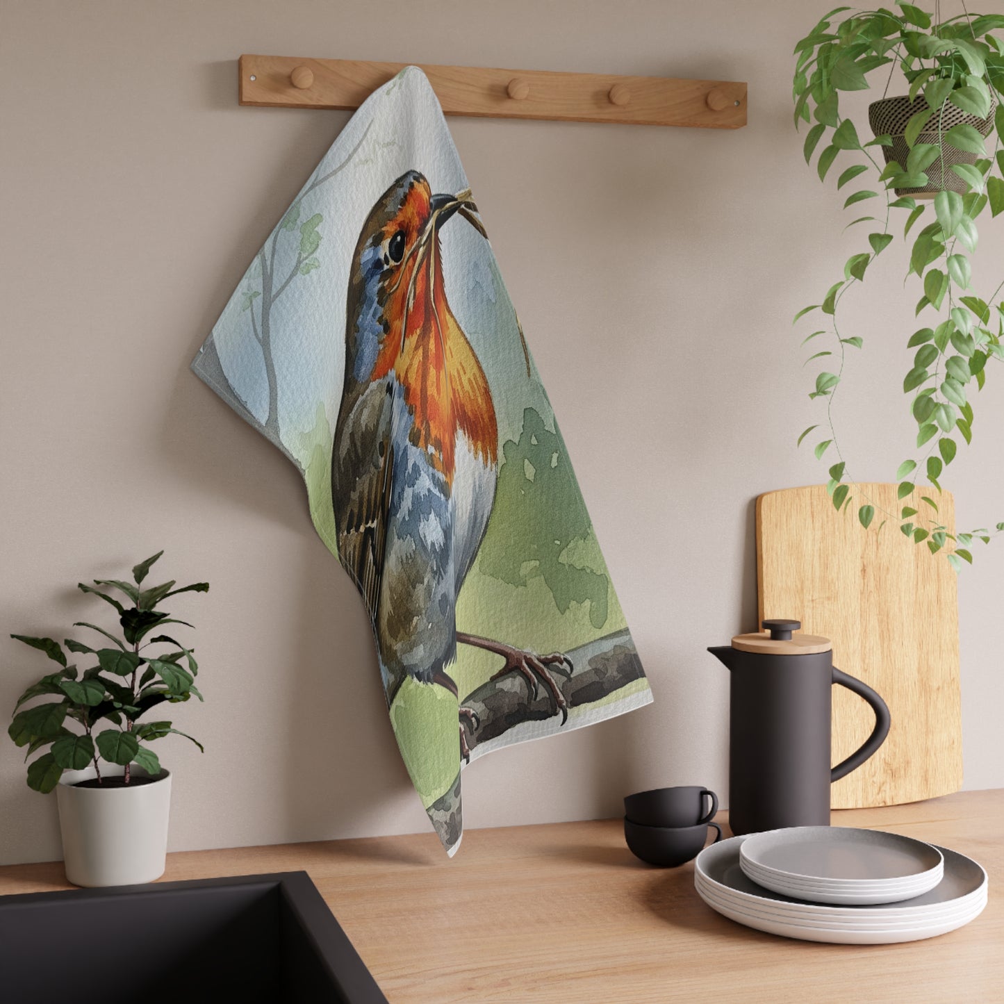Charming Robin Design Tea Towels, Elegant Kitchen Decor, Gift for Bird Lovers, Nature Lover's Home, Rustic Kitchen Accessories