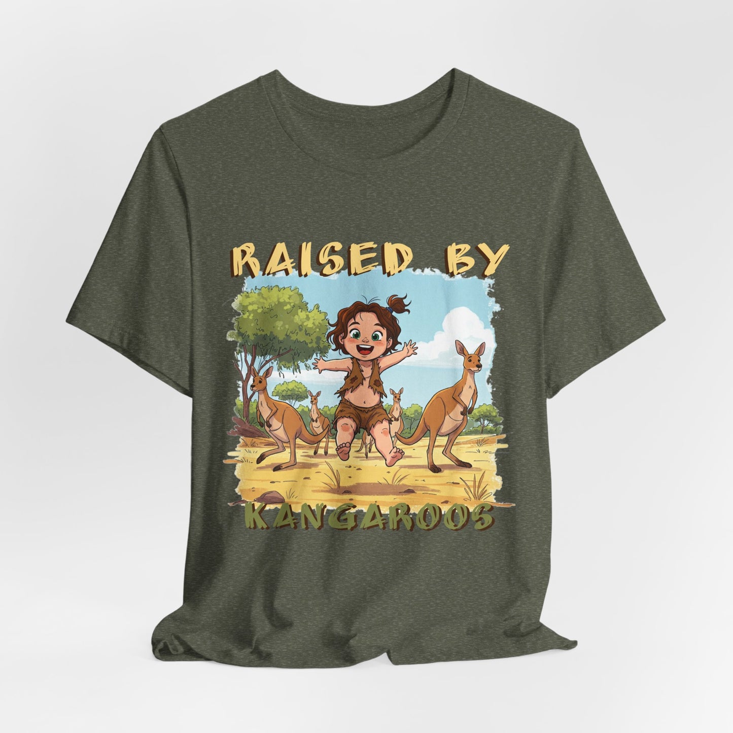 Cute, Funny Kangaroo Vibe Unisex Tee - "Raised by Kangaroos" (female character) - Australian Theme - Schmartypants