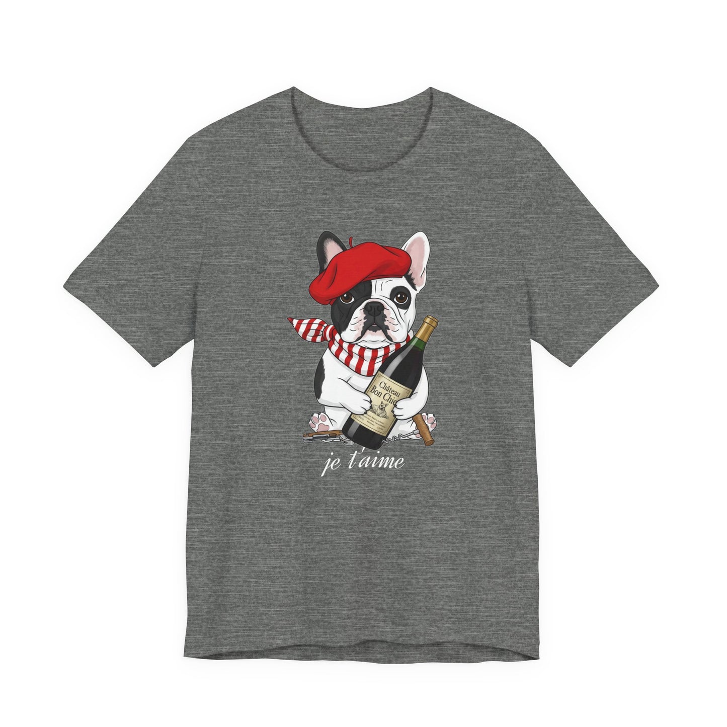 Cute French Bulldog Lovers Tee, Casual Wear, Je t'aime Shirt, Unisex T-Shirt for Birthdays, Anniversaries, Pet Lovers