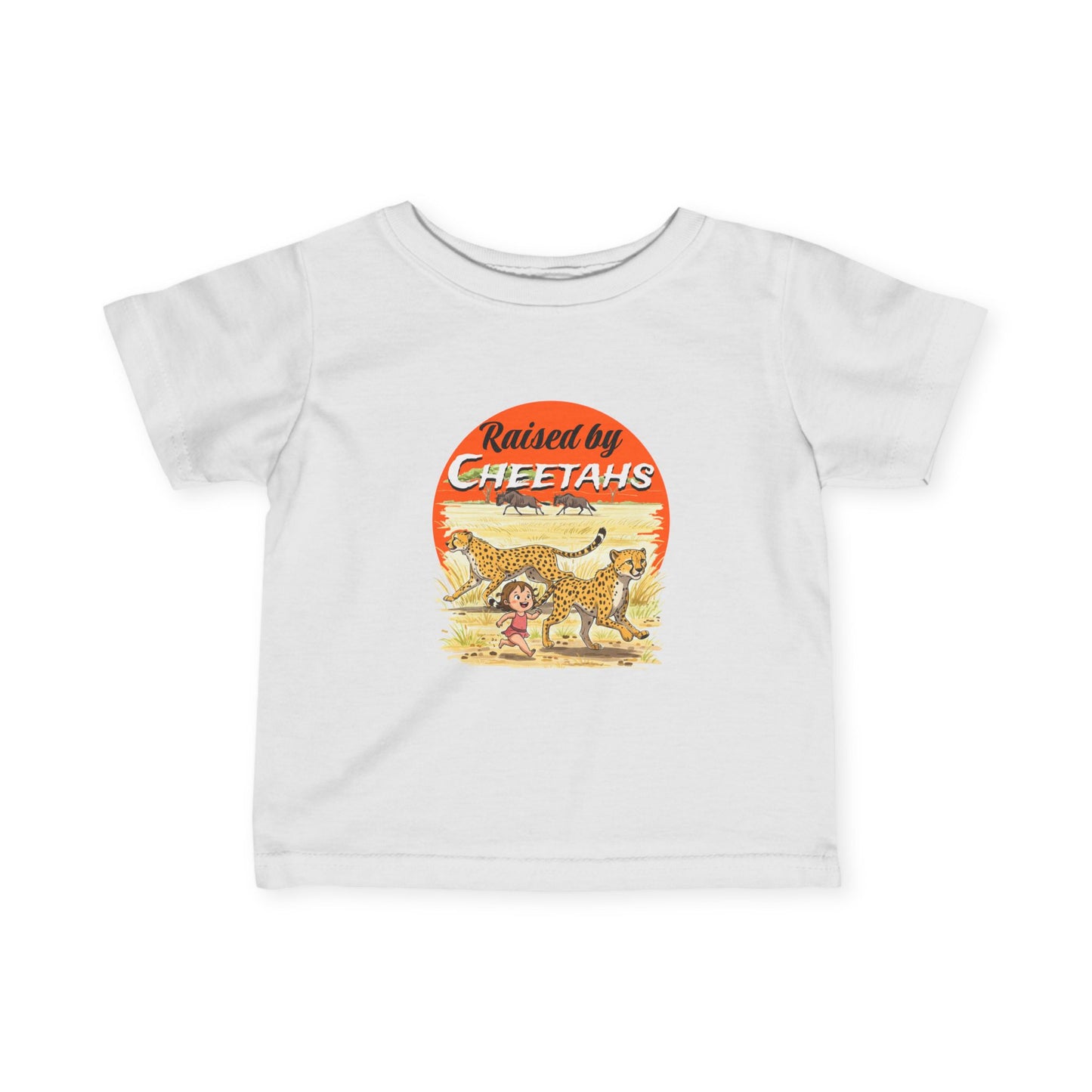 Cute Girls Infant Fine Jersey Tee - Funny 'Raised by Cheetahs' Design - Schmartypants