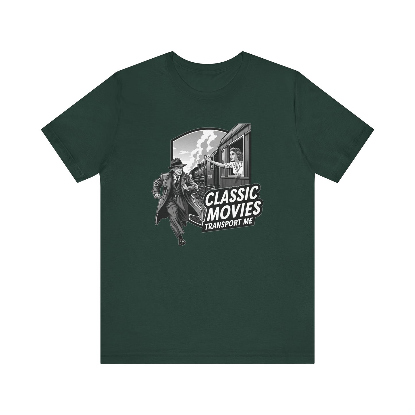 Classic Movies Transport Me Unisex Tee, Vintage Movie Lover Shirt, Locomotive T-Shirt, Film Buff Gift, Nostalgic Film Apparel