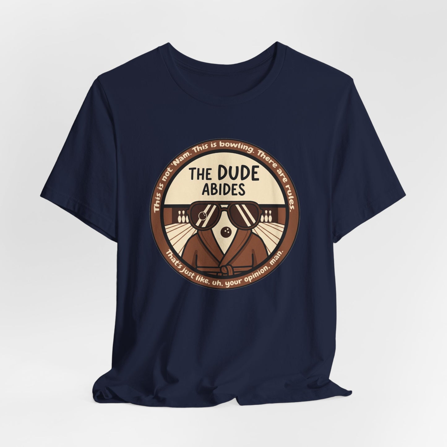 The Dude Abides Tee, Unisex T-Shirt for Movie Lovers, Gift for The Big Lebowski Fans, Casual Wear, Retro Vibe Bowling Tee