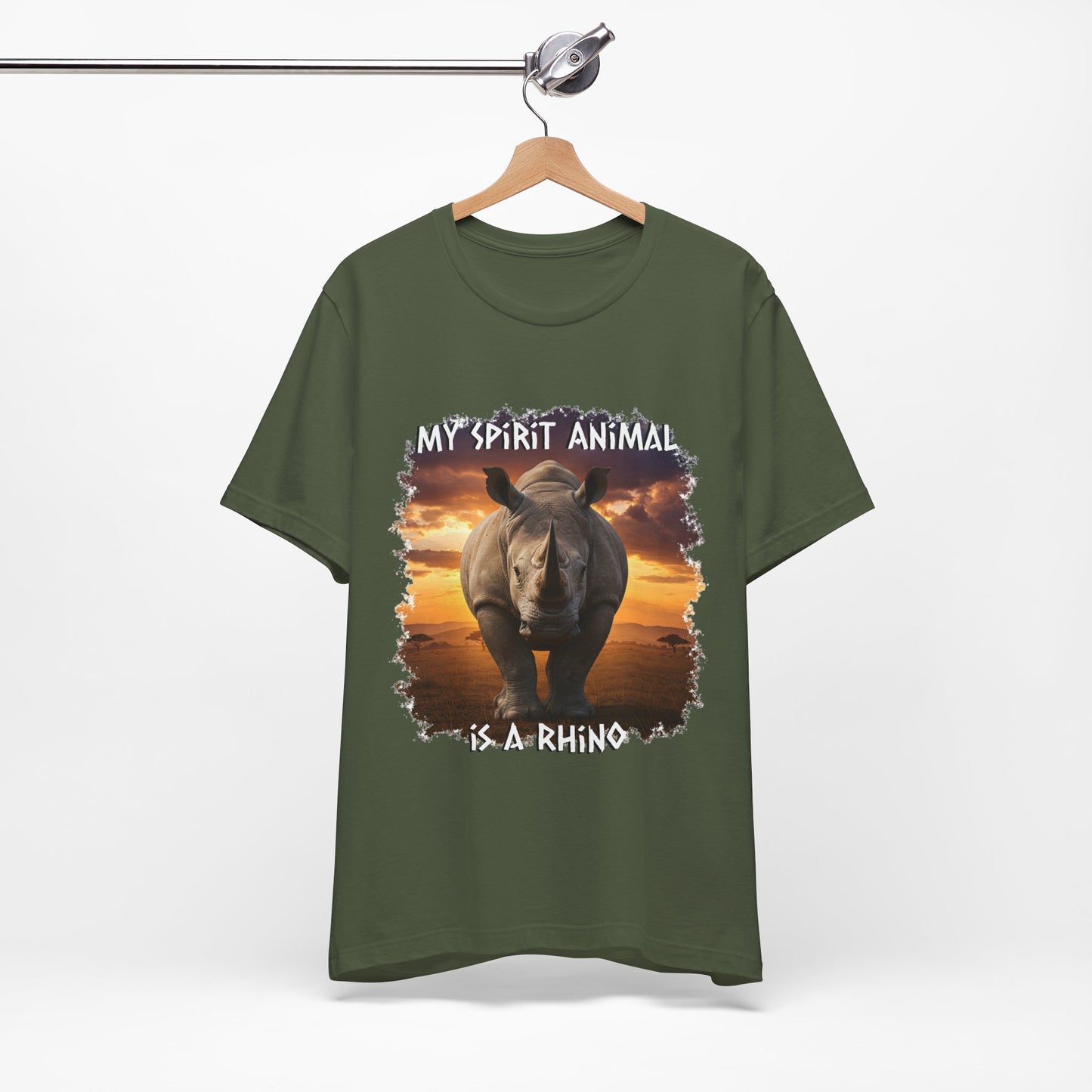 Rhino Spirit Animal Tee, Charging Rhinoceros Shirt for Nature Lovers, Zoo Outings, Safaris, Unisex Jersey Short Sleeve Tee