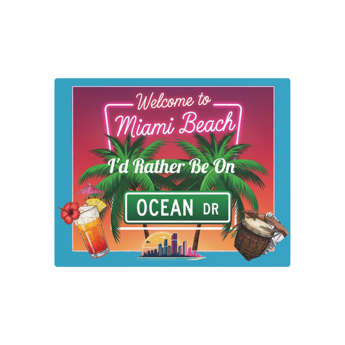Ocean Drive, Miami Beach Tropical Metal Art Sign, Miami Beach Decor, Ocean Drive Wall Art, Summer Vibes Home Decor, Beach House Bar Sign