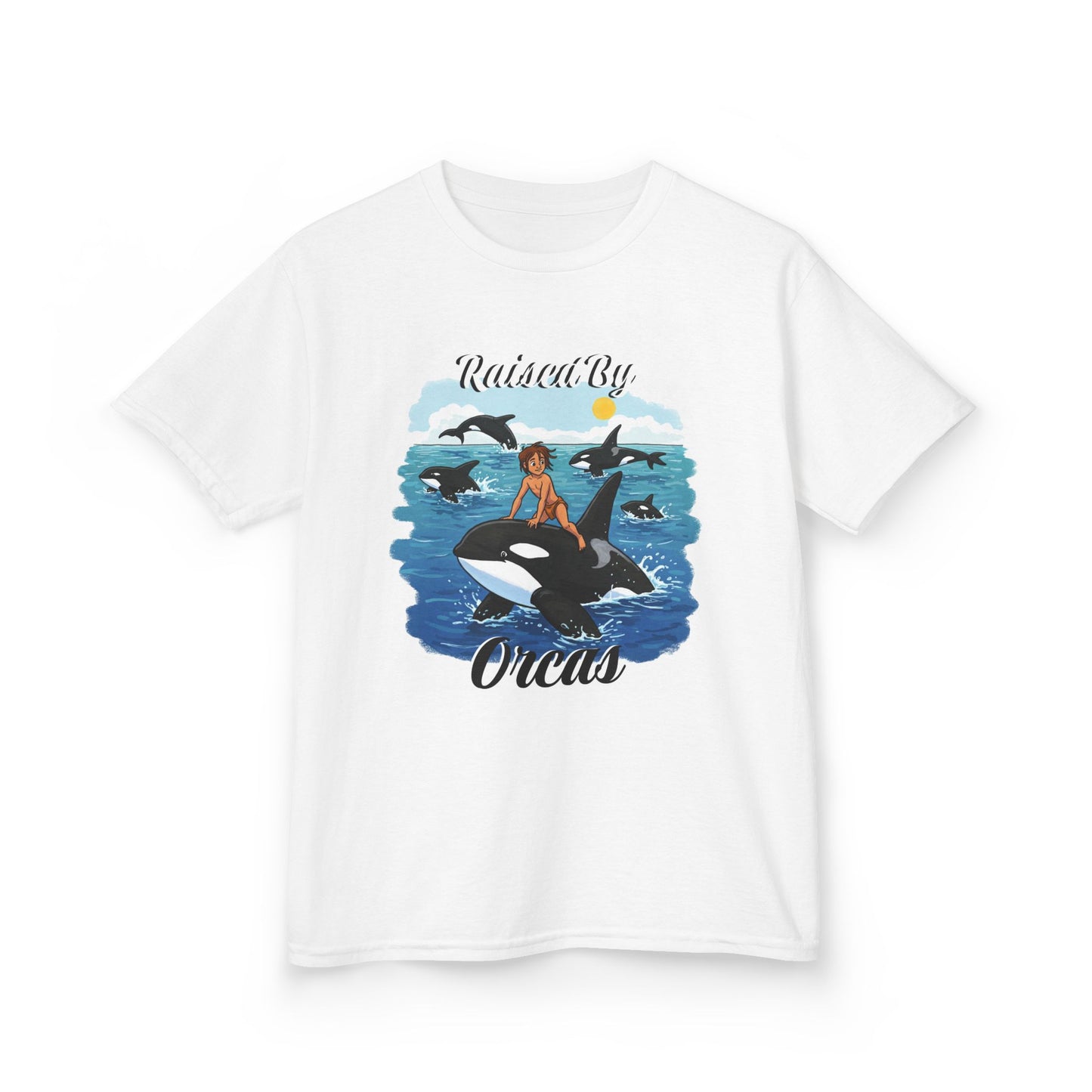Funny Whale-Themed Kids Tee, 'Raised By Orcas' Shirt - Perfect for Ocean Lovers, Gifts for Birthdays, Summer Camps, Beach Days, Fun Tees