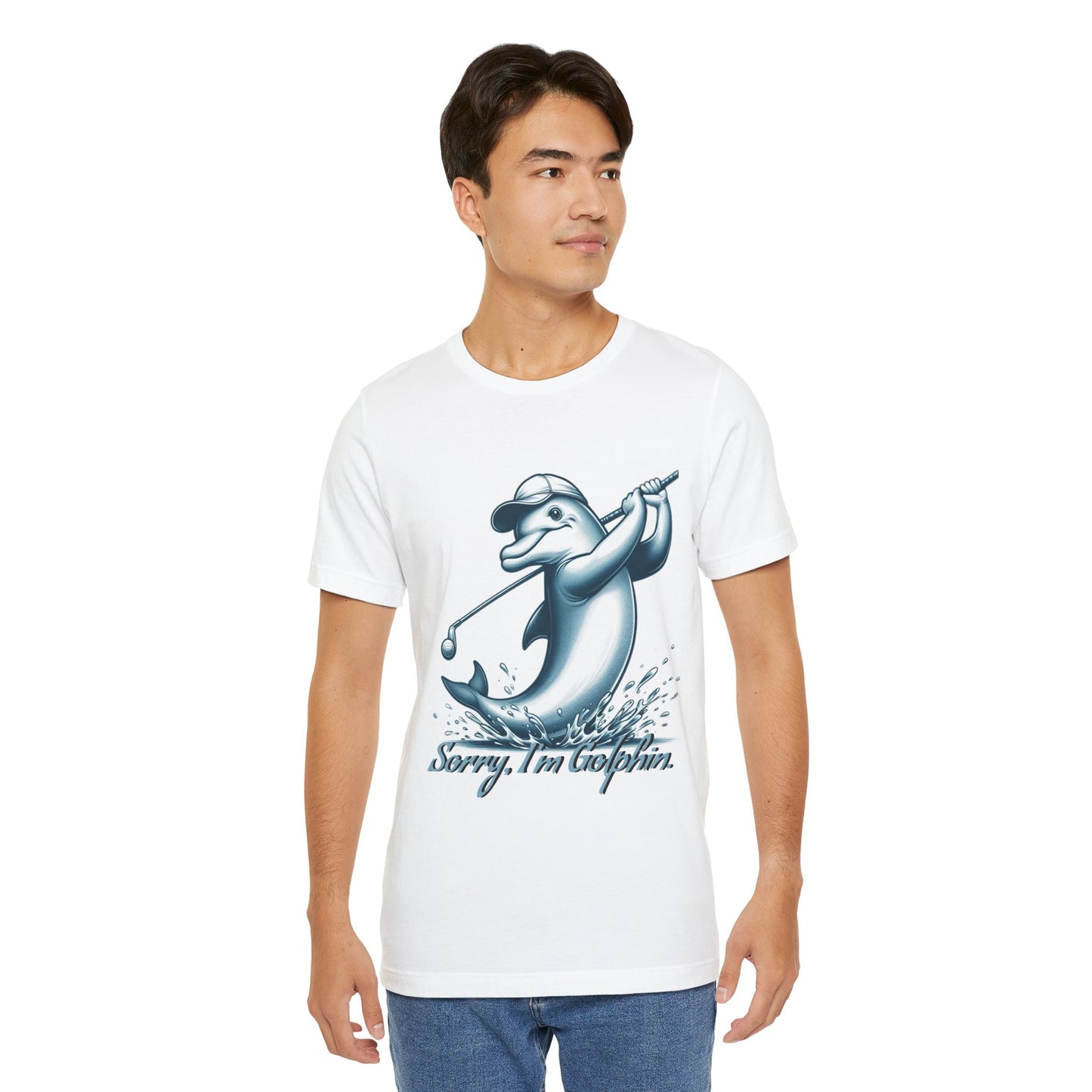 Funny Dolphin Golfing Tee - "Sorry, I’m Golphin" Unisex Jersey Short Sleeve Shirt - Dad Joke and Golfers Gift - Schmartypants
