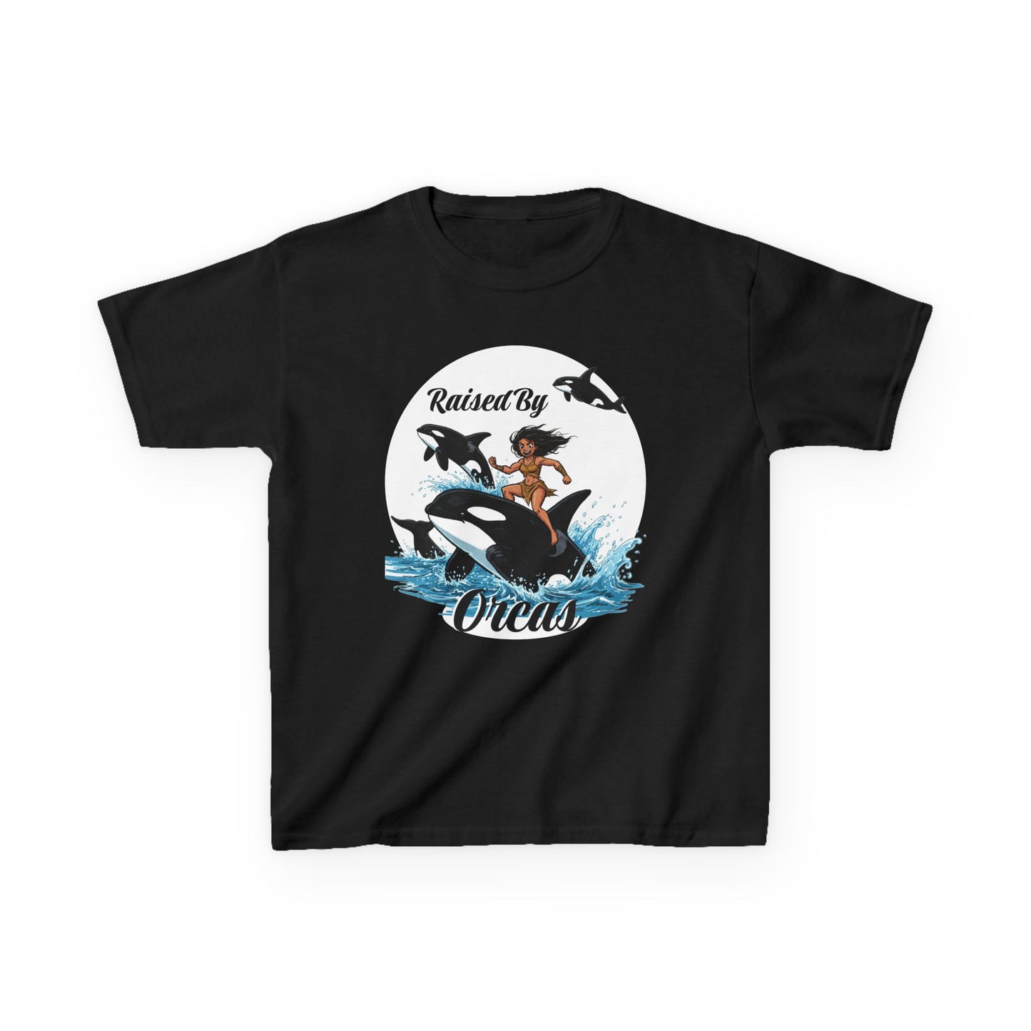 Funny 'Raised by Orcas' Whale-Themed Kids Tee | Fun & Playful Shirt for Ocean Lovers, Birthday Gift, Summer Outing, Beach Day, Adventure Shirt