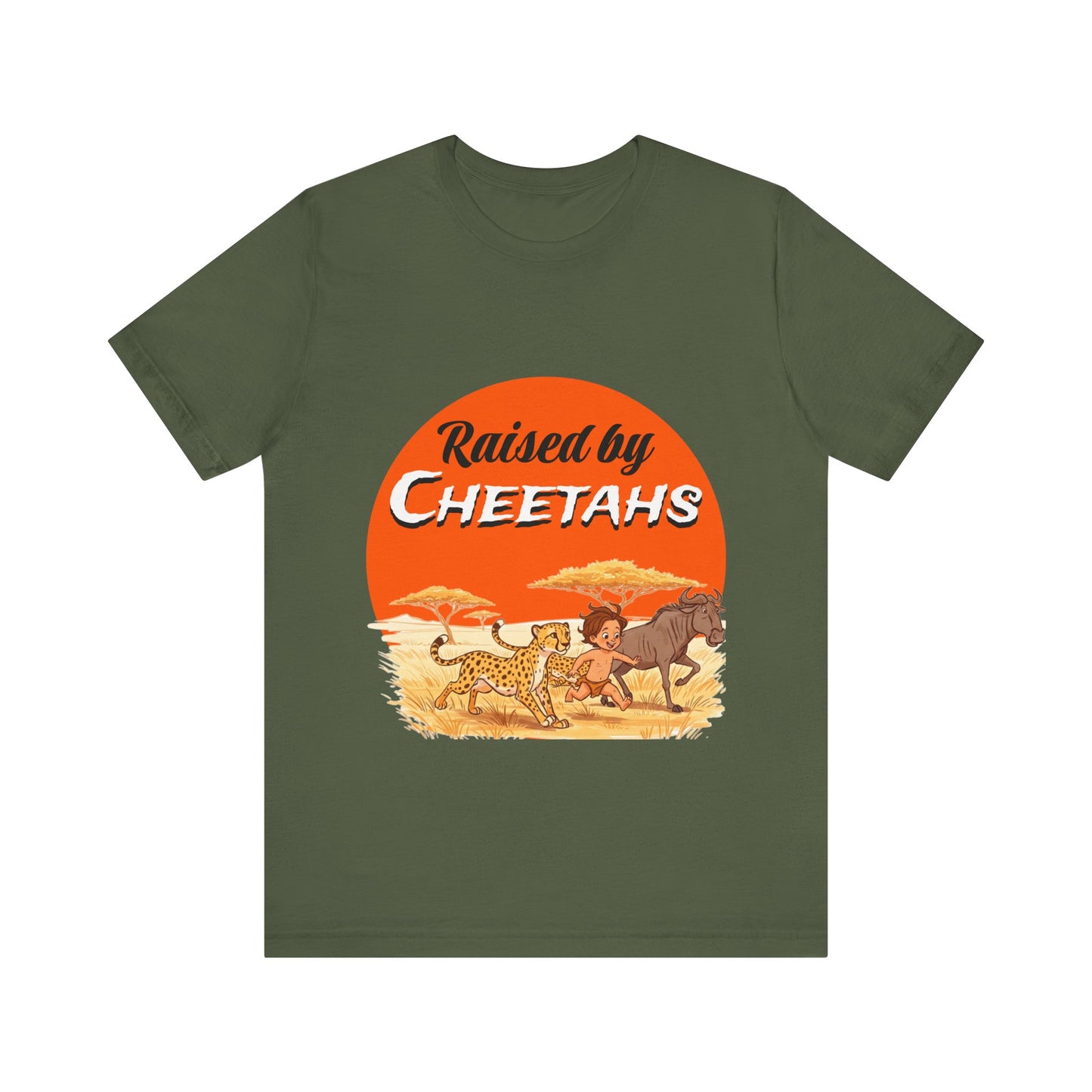 Mens Unisex Jersey Short Sleeve Tee - Hilarious Raised by Cheetahs Adventure Shirt - Schmartypants