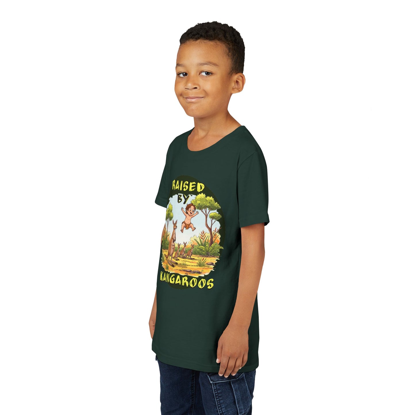 'Raised by Kangaroos' Youth Short Sleeve Tee - Fun Nature Graphic T-Shirt for Kids, Aussies - Schmartypants