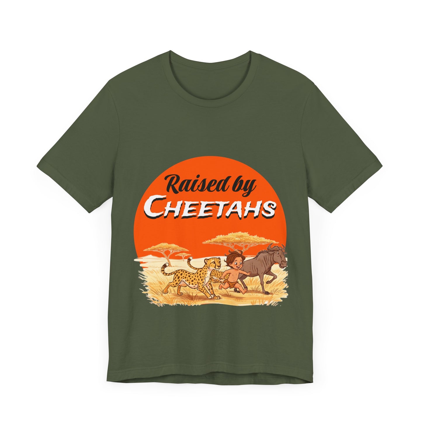Mens Unisex Jersey Short Sleeve Tee - Hilarious Raised by Cheetahs Adventure Shirt - Schmartypants