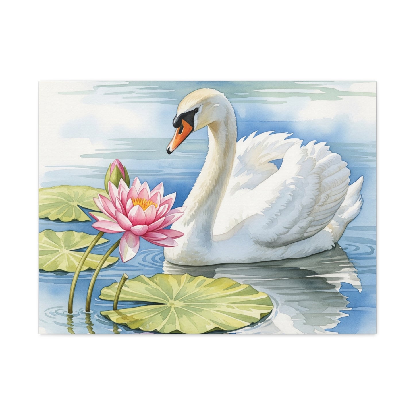 Swan and Lotus Canvas Art, Home Décor, Nature Wall Art, Gift for Nature Lovers, Floral Artwork
