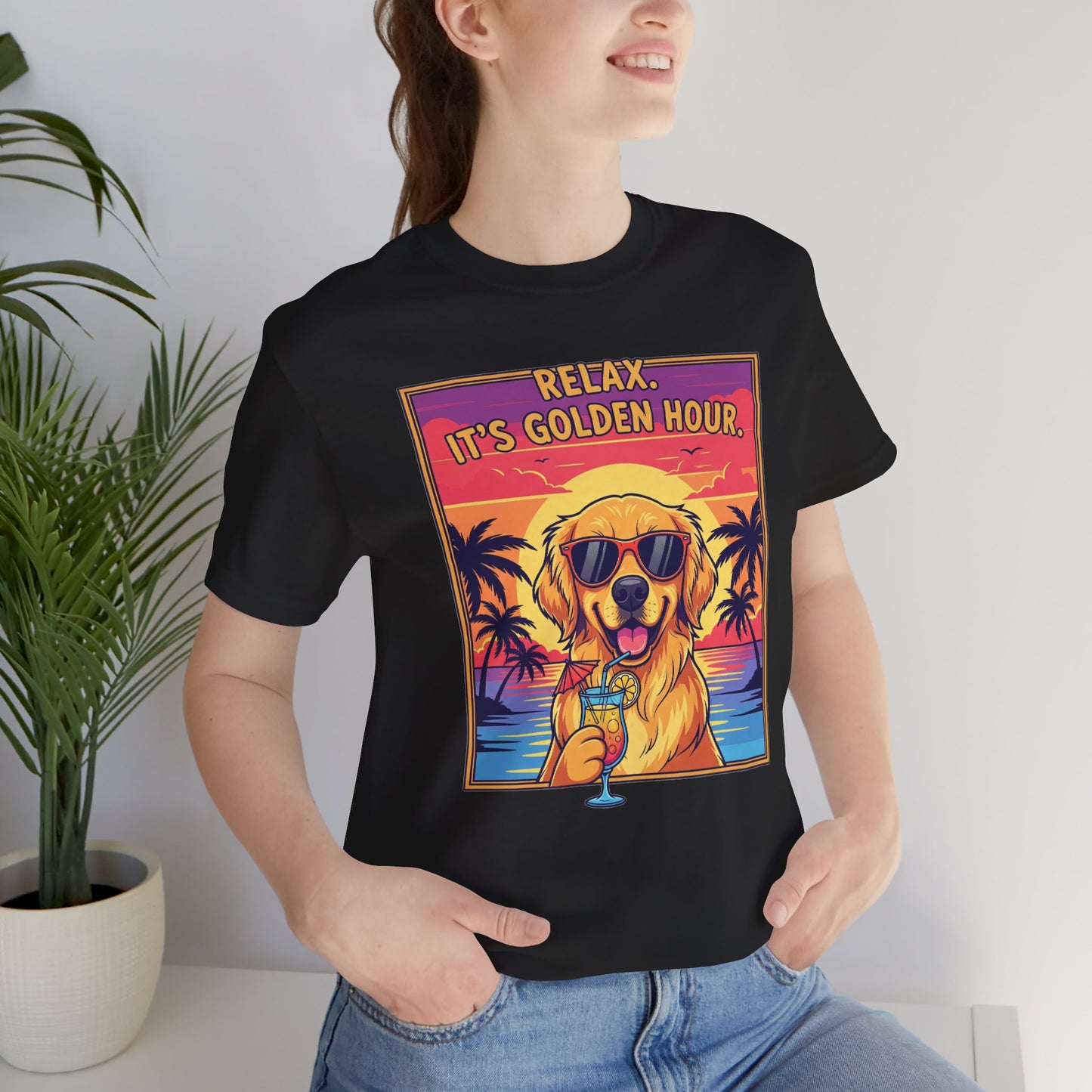 Golden Hour Golden Retriever Tee - Relax It's Golden Hour Shirt, Dog Lover Gift, Summer Vibes Tee, Vacation Outfit, Funny Pet Shirt