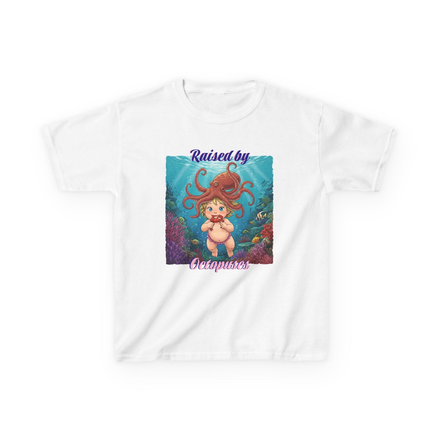 Ocean-Inspired Kids Tee - 'Raised by Octopuses' - Cute T-Shirt for Summer, Ocean Lovers, Birthday Gift, Under the Sea Theme, Fun Casual Wear
