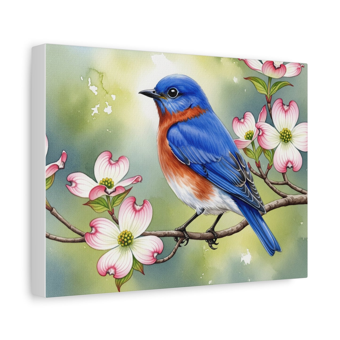 Bluebird and Dogwood Canvas Art Print, Nature Wall Decor, Home Interior Design, Gift for Bird Lovers, Spring Decoration