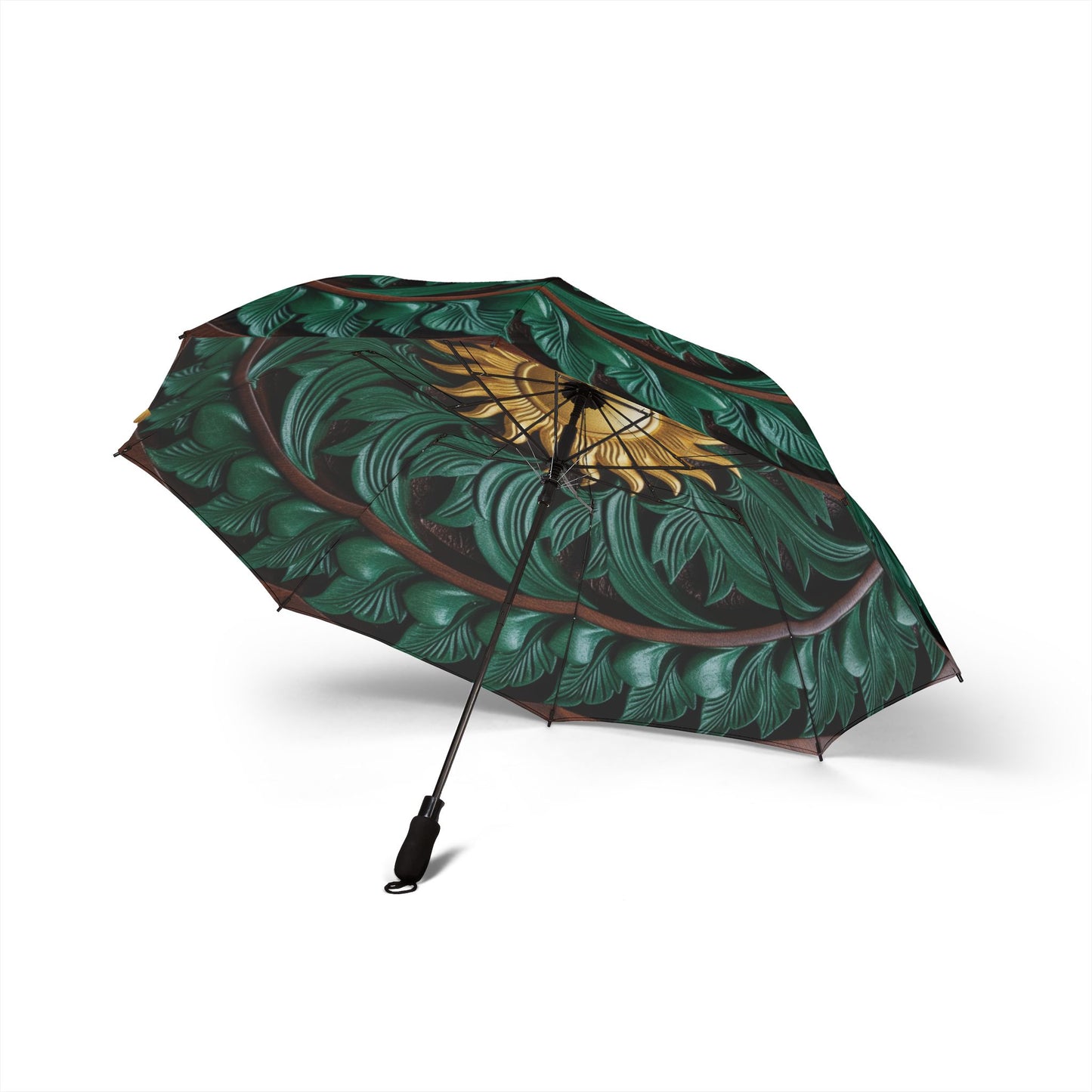 Foldable Umbrella, Ornate Sun Design, Rainy Day Fashion Accessory, Stylish Gift, Leafy Green World