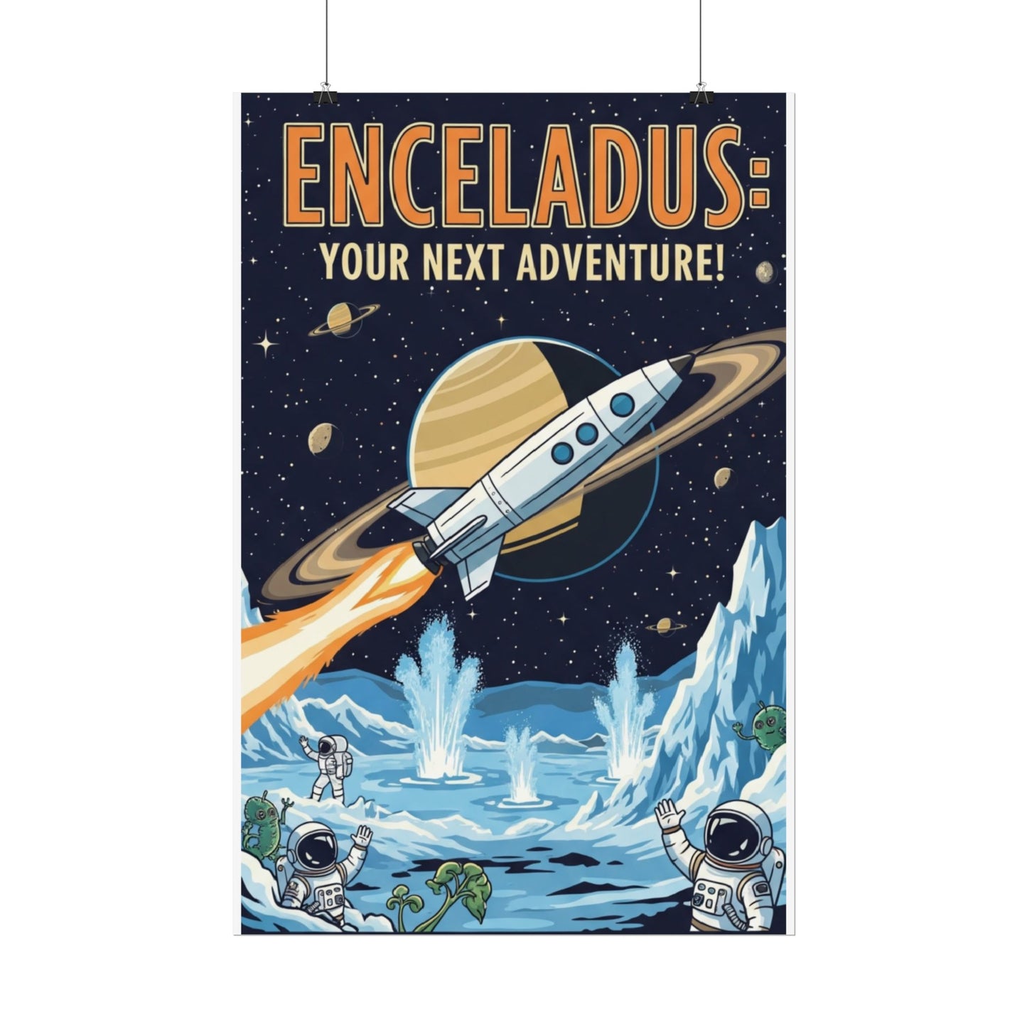Enceladus Adventure Rolled Posters, Space Wall Art, Astronaut Decor, Travel Inspiration, Unique Gift for Space Lovers