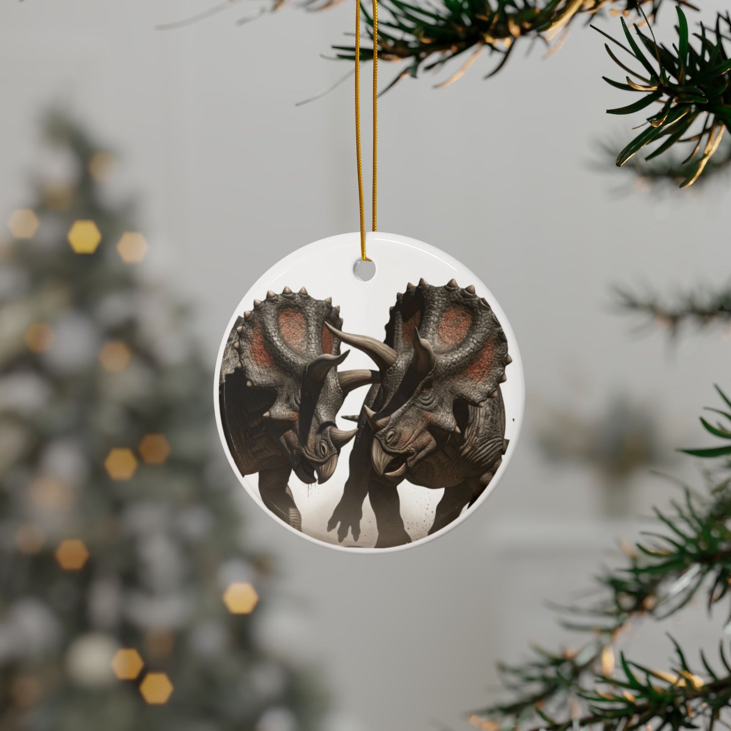 Triceratops Ceramic Jurassic Era Dinosaur Christmas Tree Ornaments - Jurassic Era Keepsakes, Collectibles, Party Favors