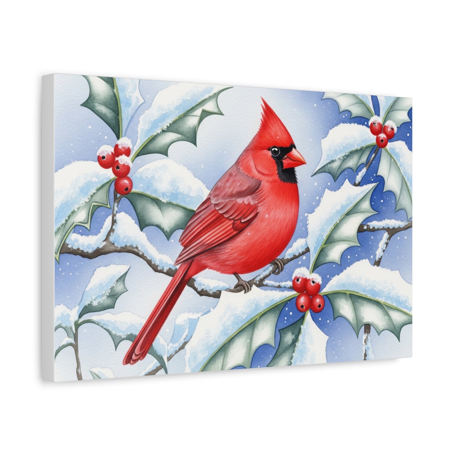 Winter Cardinal Canvas Art Print, Holiday Home Decor, Red Bird Wall Art, Christmas Decoration, Nature Artwork