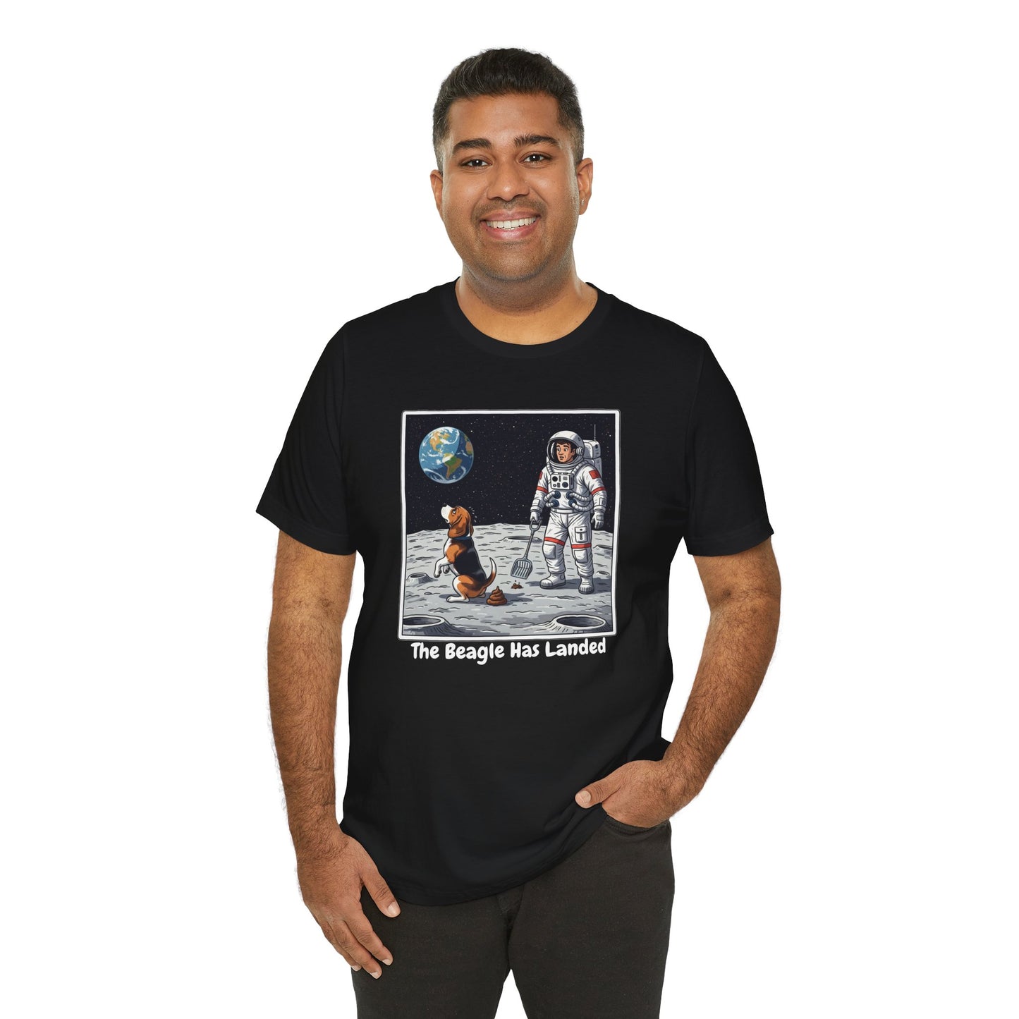 Funny Beagle Moon Landing Tee - "The Beagle Has Landed" Graphic, Pooper Scooping Astronaut Shirt, Unisex Casual T-Shirt, Cool Pet Gift
